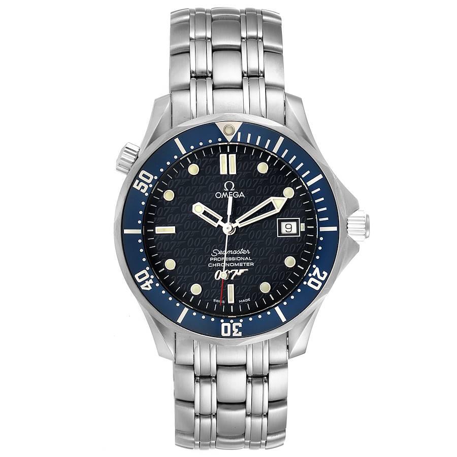 Omega Seamaster 40 Years James Bond Blue Dial Watch 2537.80.00 Unworn. Officially certified chronometer automatic self-winding movement. Brushed and polished stainless steel case 41.00 mm in diameter. Omega logo on a crown. Screw down back with