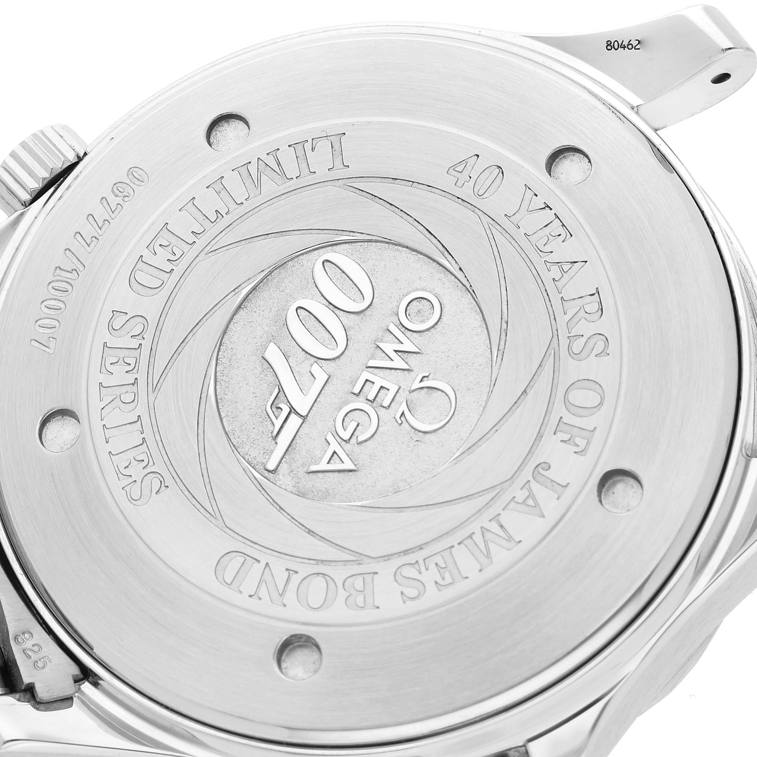 Omega Seamaster 40 Years James Bond Limited Edition Steel Mens Watch 2537.80.00 Box Card. Officially certified chronometer automatic self-winding movement. Brushed and polished stainless steel case 41.00 mm in diameter. Omega logo on a crown. Screw