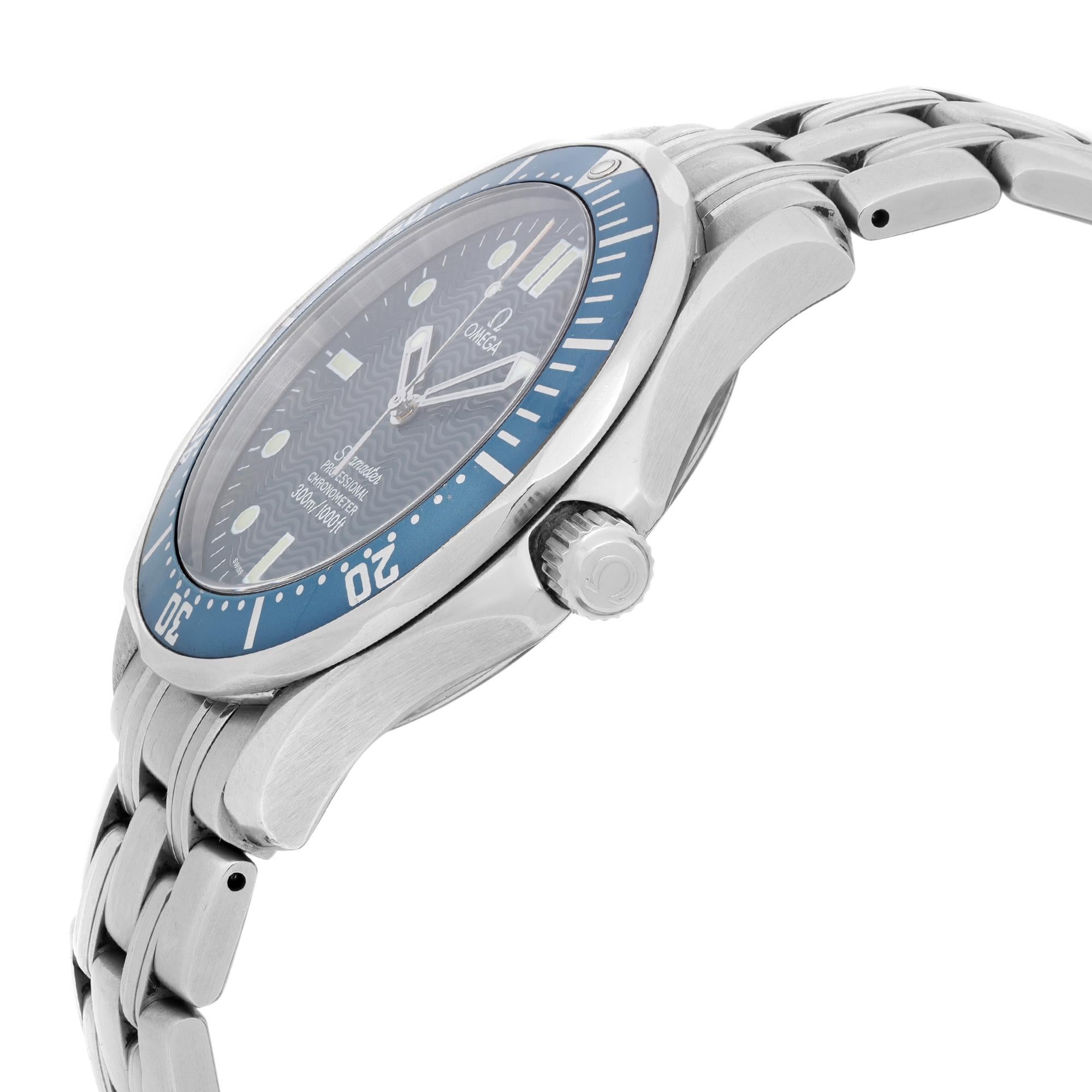 Omega Seamaster Steel Blue Wave Dial Automatic Mens Watch 2531.80.00 In Good Condition In New York, NY