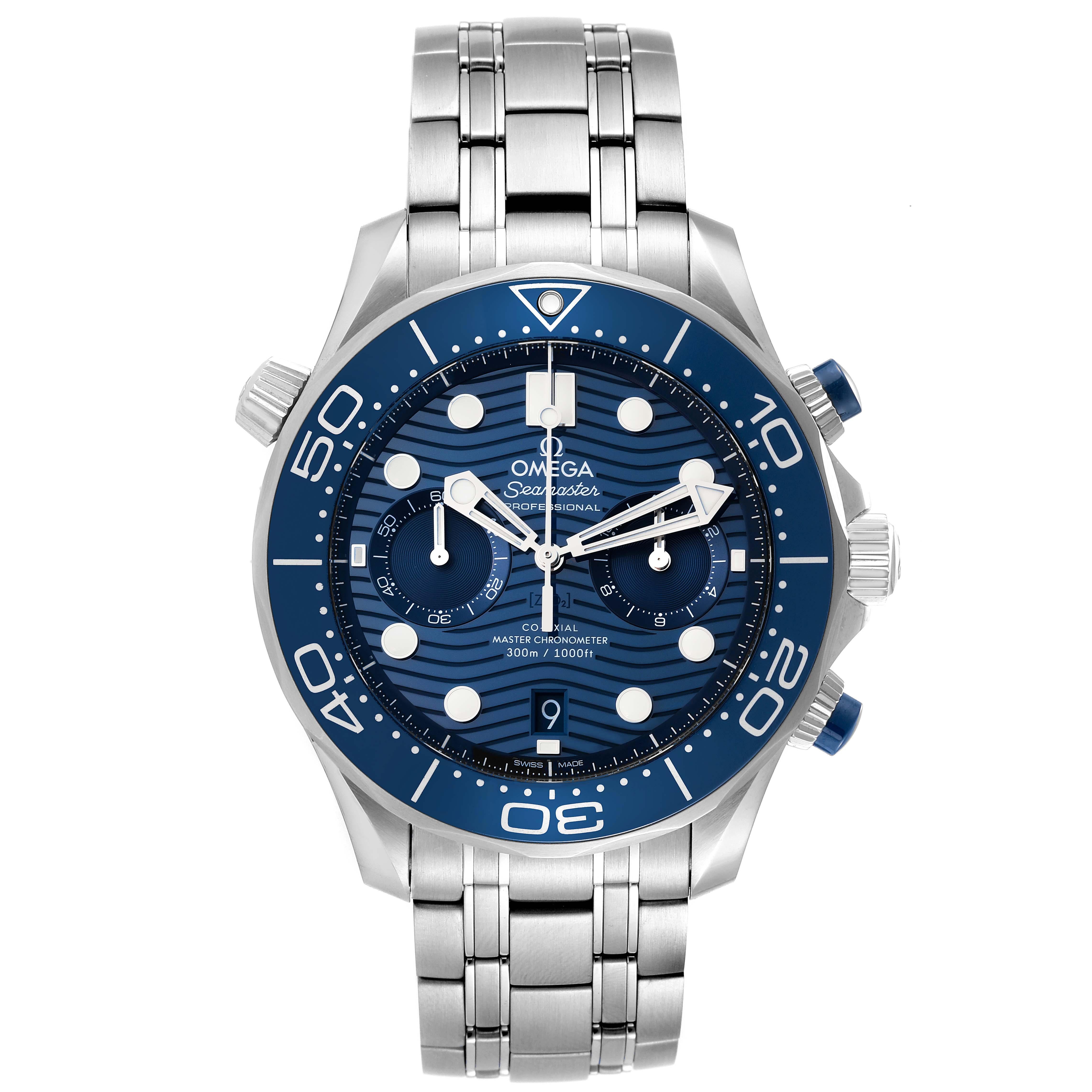 Omega Seamaster 44 Chronograph Steel Mens Watch 210.30.44.51.03.001 Box Card. Automatic Self-winding chronograph movement with column wheel and Co-Axial escapement. Certified Master Chronometer, approved by METAS, resistant to magnetic fields
