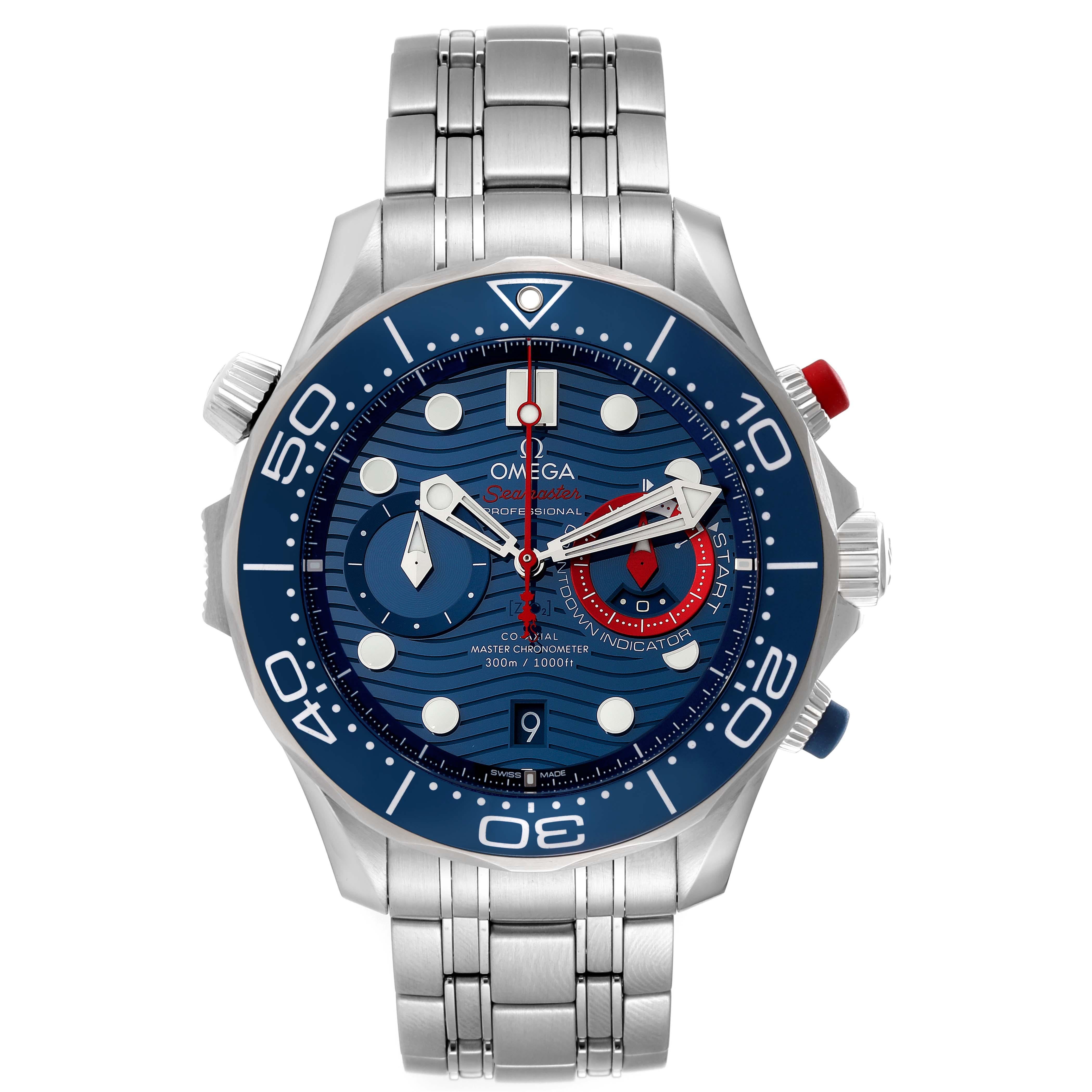 Omega Seamaster 44 Chronograph Steel Mens Watch 210.30.44.51.03.002 Box Card. Automatic Self-winding chronograph movement with column wheel and Co-Axial escapement. Certified Master Chronometer, approved by METAS, resistant to magnetic fields