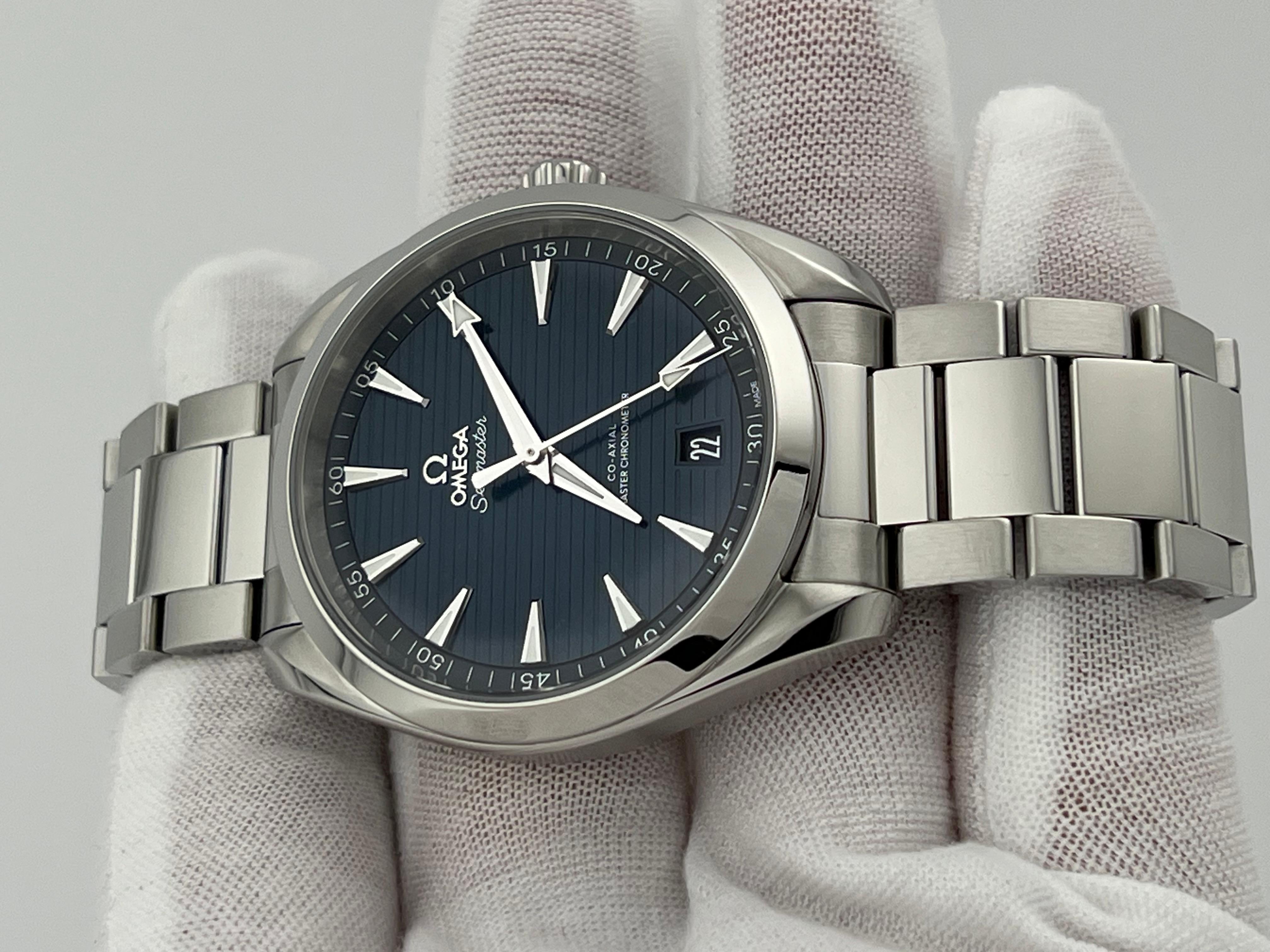 Omega Seamaster Aqua Terra 220.10.41.21.03.004 Blue Dial Steel Box Paper 2022 In Excellent Condition In San Diego, CA
