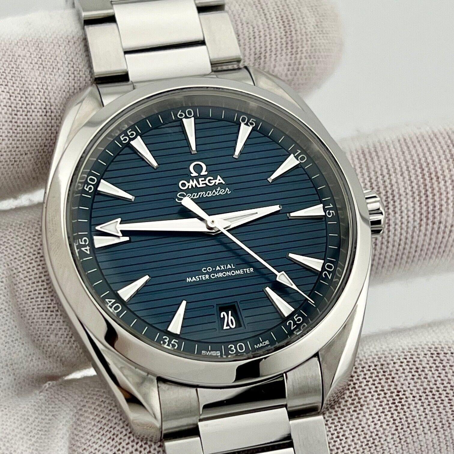 Omega Seamaster Aqua Terra 220.10.41.21.03.004 Blue Dial Steel Box Paper In Excellent Condition In San Diego, CA