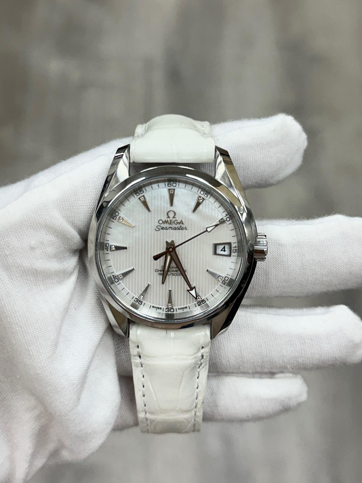 Omega Seamaster Aqua Terra 231.13.39.21.55.001 Acier MOP Diamant Cadran Boîte Papier en vente 4