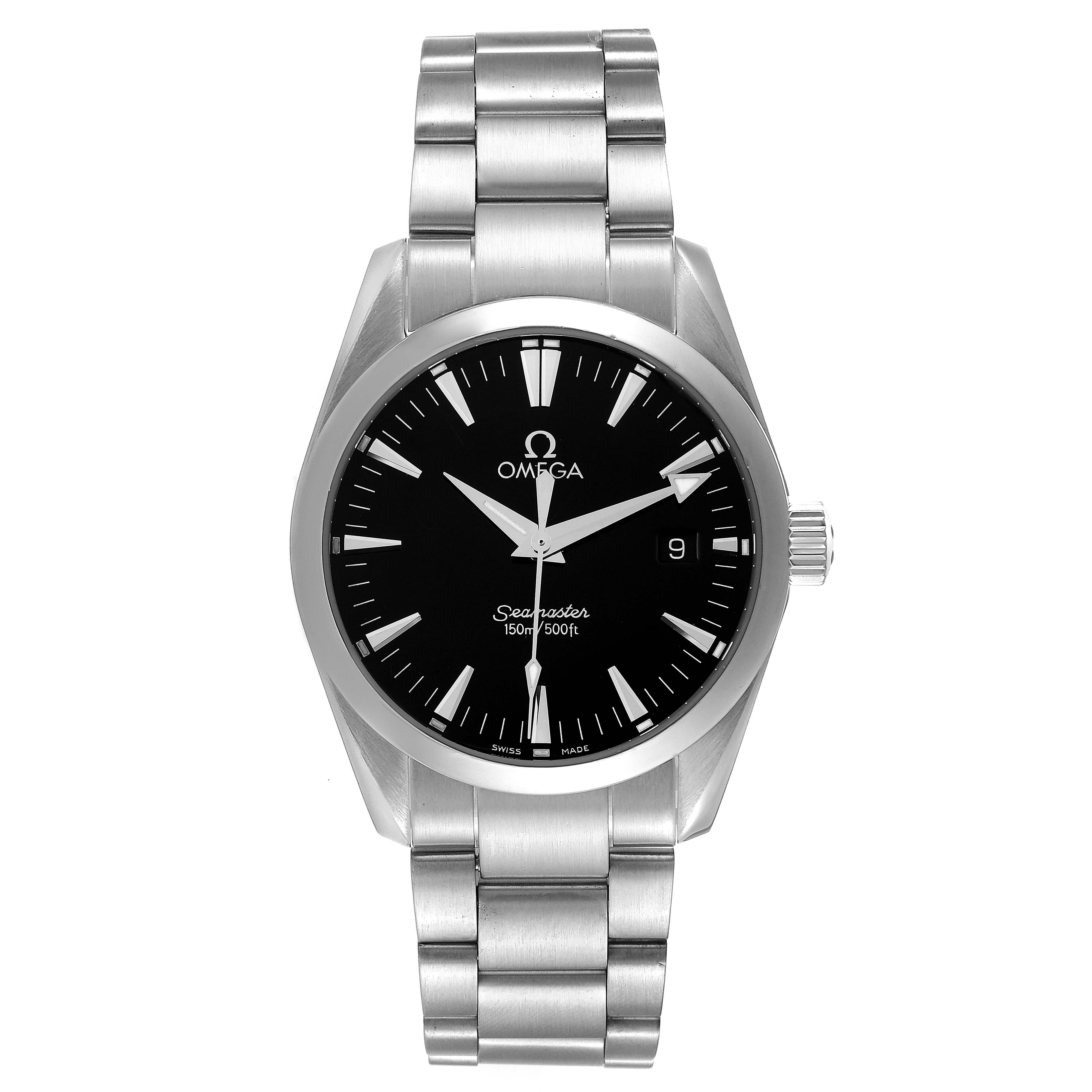 Omega Seamaster Aqua Terra 36 Schwarzes Zifferblatt Stahl Herrenuhr 2518.50.00. Quarzwerk. Rundes Edelstahlgehäuse mit einem Durchmesser von 36,2 mm. Glatte Lünette aus Edelstahl. Kratzfestes Saphirglas. Schwarzes Zifferblatt mit erhabenen