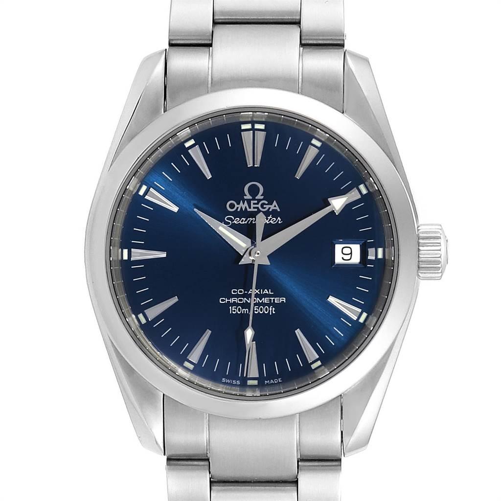 Omega Seamaster Aqua Terra 36 Blue Dial Steel Watch 2504.80.00 Box Card. Automatic self-winding Co-Axial movement. Stainless steel round case 36.2 mm in diameter. Excibition sapphire crystal case back. Stainless steel smooth bezel. Scratch resistant