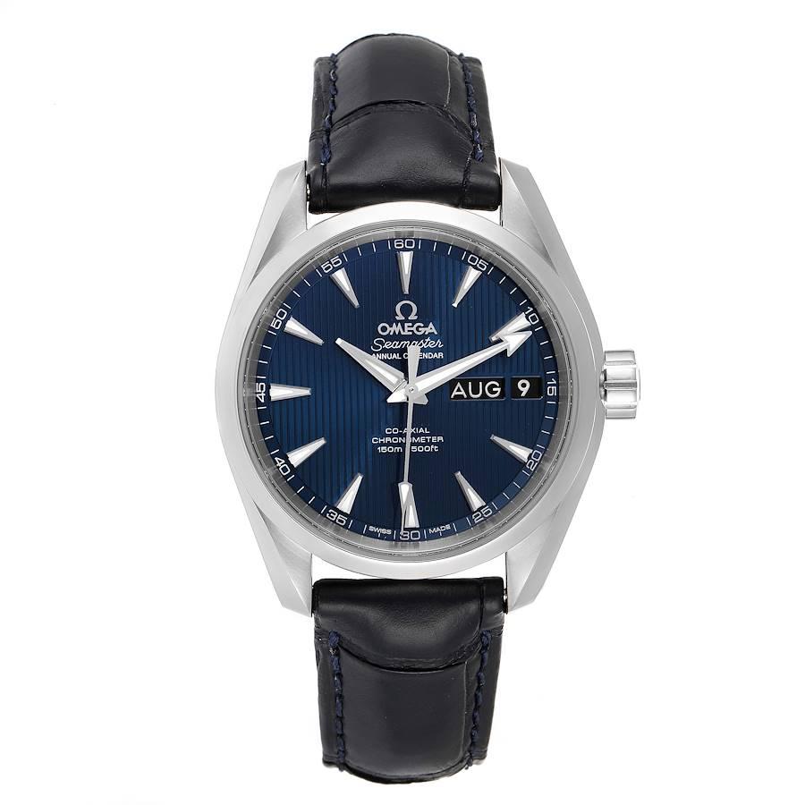Omega Seamaster Aqua Terra Annual Calendar Watch 231.13.39.22.03.001. Automatic self-winding movement. Stainless steel round case 39.5 mm in diameter. Transparent exhibition sapphire crystal case back. Stainless steel smooth bezel. Scratch resistant