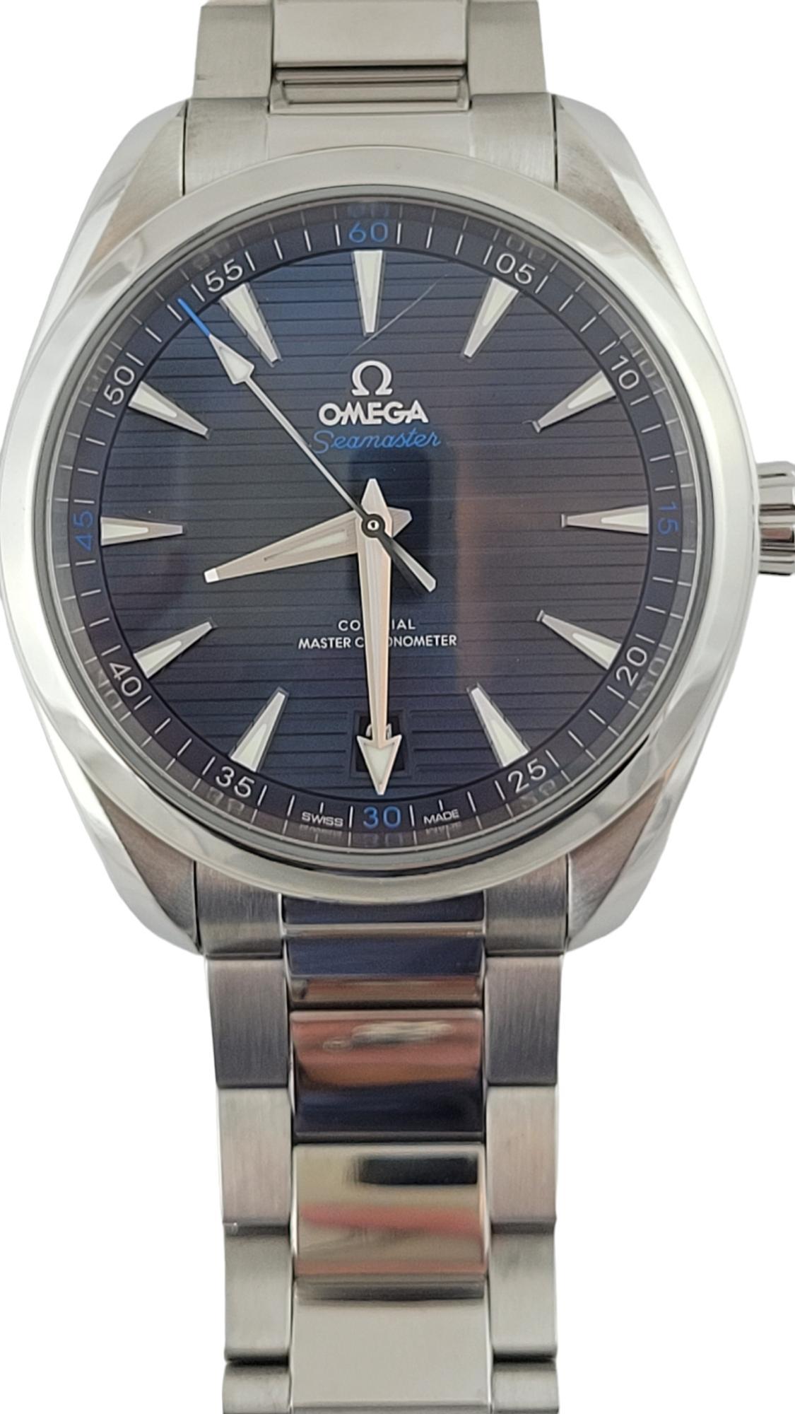 Omega Seamaster Aqua Terra Men's Watch

Model: 220.10.41.21.03.001
Serial: 83379007

Stainless steel band and case

Automatic movement

41 mm case

Blue dial silver markers

Stainless band fits up to 7 3/4