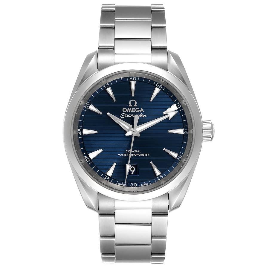 Omega Seamaster Aqua Terra Blue Dial Mens Watch 220.10.38.20.03.001 Card. Automatic self-winding movement. Stainless steel round case 38.5 mm in diameter. Transparent exhibition sapphire crystal case back. Stainless steel smooth bezel. Scratch