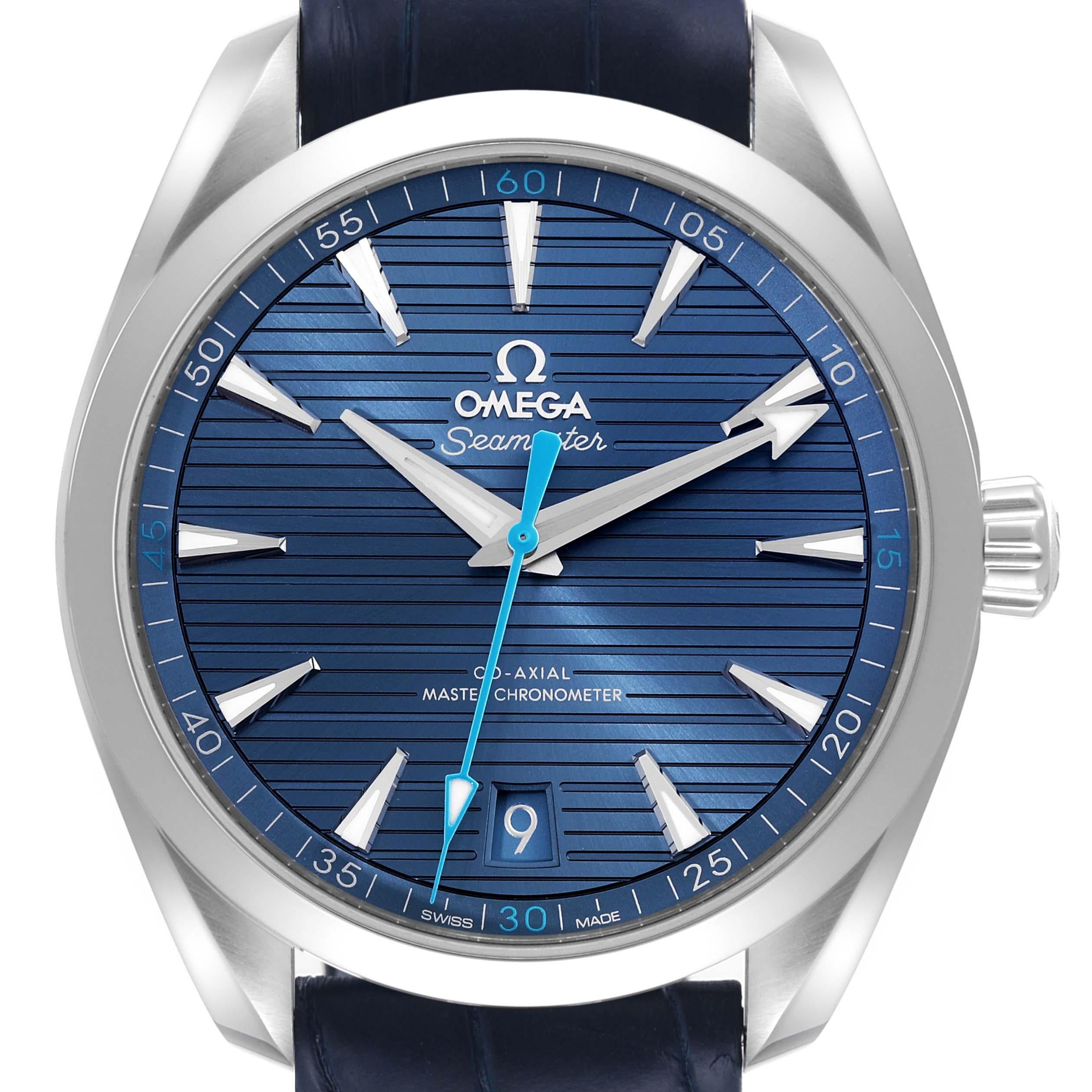 Omega Seamaster Aqua Terra Blue Dial Mens Watch 220.13.41.21.03.002 Unworn. Automatic self-winding movement. Stainless steel round case 41.0 mm in diameter. Case thickness 13.2 mm. Exhibition transparent sapphire crystal caseback. Stainless steel