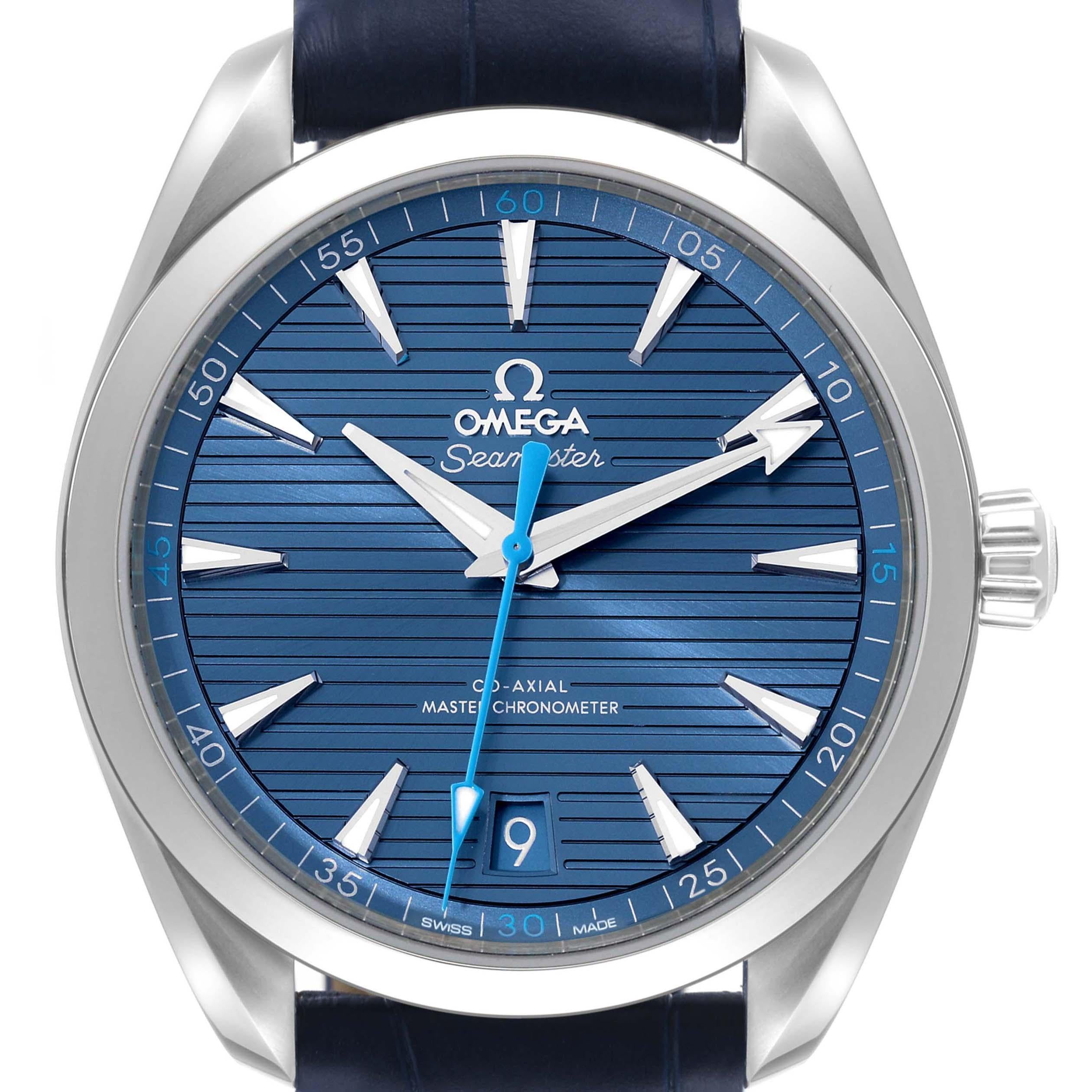 Omega Seamaster Aqua Terra Blue Dial Mens Watch 220.13.41.21.03.002 Unworn. Automatic self-winding movement. Stainless steel round case 41.0 mm in diameter. Case thickness 13.2 mm. Exhibition transparent sapphire crystal caseback. Stainless steel