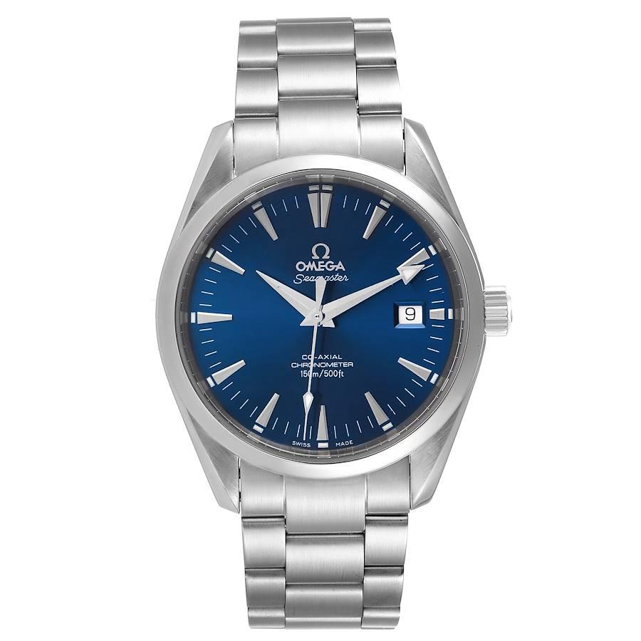 Omega Seamaster Aqua Terra Blue Dial Steel Mens Watch 2503.80.00 Card. Automatic self-winding movement. Stainless steel round case 39.2 mm in diameter. Excibition sapphire crystal case back. Stainless steel smooth bezel. Scratch resistant sapphire