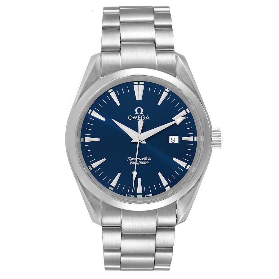 Omega Seamaster Aqua Terra Blue Dial Steel Mens Watch 2517.80.00. Quartz movement. Stainless steel round case 39.2 mm in diameter. Stainless steel smooth bezel. Scratch resistant sapphire crystal. Blue dial with raised index hour markers. Date