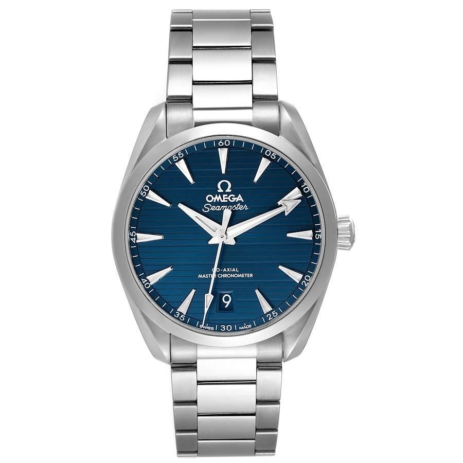 Omega Seamaster Aqua Terra Blue Dial Steel Watch 220.10.38.20.03.001 Box Card. Automatisches Uhrwerk mit Selbstaufzug. Rundes Edelstahlgehäuse mit einem Durchmesser von 38.5 mm. Ausstellungs-Saphirglasboden. Glatte Lünette aus Edelstahl. Kratzfestes