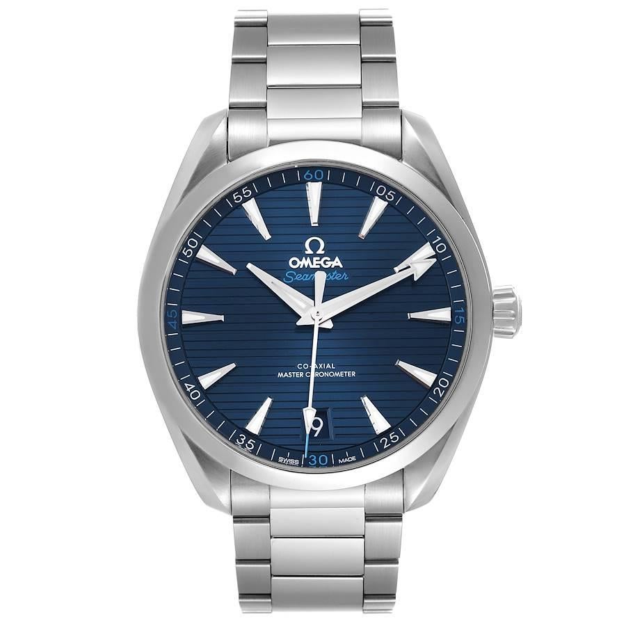 Omega Seamaster Aqua Terra Blue Dial Steel Watch 220.10.41.21.03.001 Box Card. Automatic self-winding movement. Stainless steel round case 41.0 mm in diameter. Case thickness 13.2. Transparent exhibition sapphire crystal case back. Stainless steel