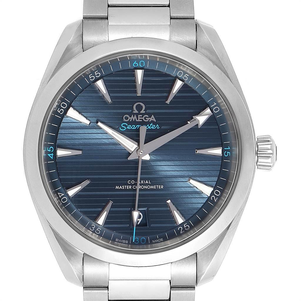 Omega Seamaster Aqua Terra Blue Dial Watch 220.10.41.21.03.001. Automatic self-winding movement. Stainless steel round case 41.0 mm in diameter. Case thicknes 13.2. Transparent case back. Stainless steel fixed bezel. Scratch resistant sapphire