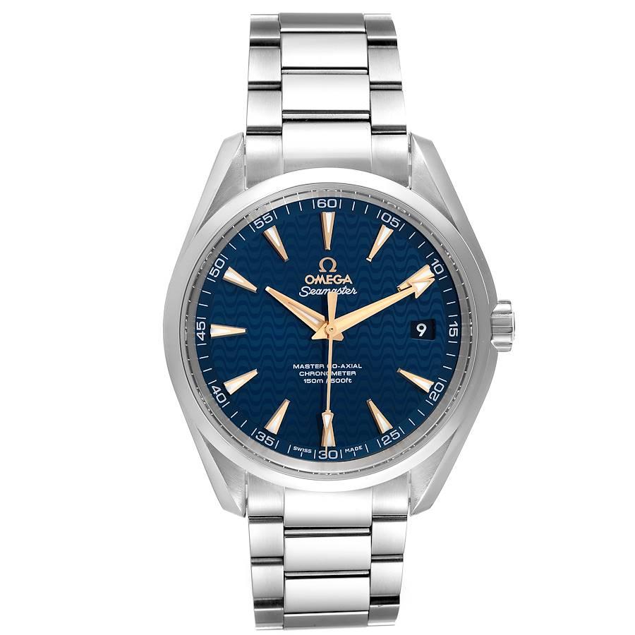 Omega Seamaster Aqua Terra Blue Dial Watch 231.10.42.21.03.006 Unworn. Automatic self-winding movement with Co-Axial escapement. Stainless steel round case 41.5 mm in diameter.  Transparent exhibition sapphire crystal case back. Stainless steel