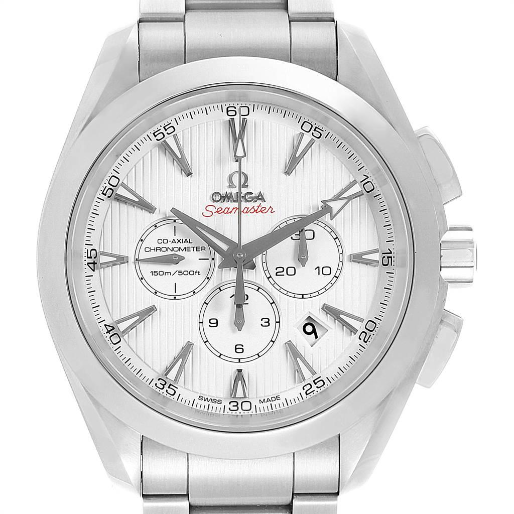 Omega Seamaster Aqua Terra Chrono Watch 231.10.44.50.04.001 Box Card. Automatic self-winding movement with column wheel mechanism and Co-Axial Escapement. Stainless steel round case 44 mm in diameter. Exhibition case back. Stainless steel fixed
