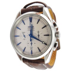 Retro Omega Seamaster Aqua Terra Chronograph Men's Watch Automatic White/Blue Dial