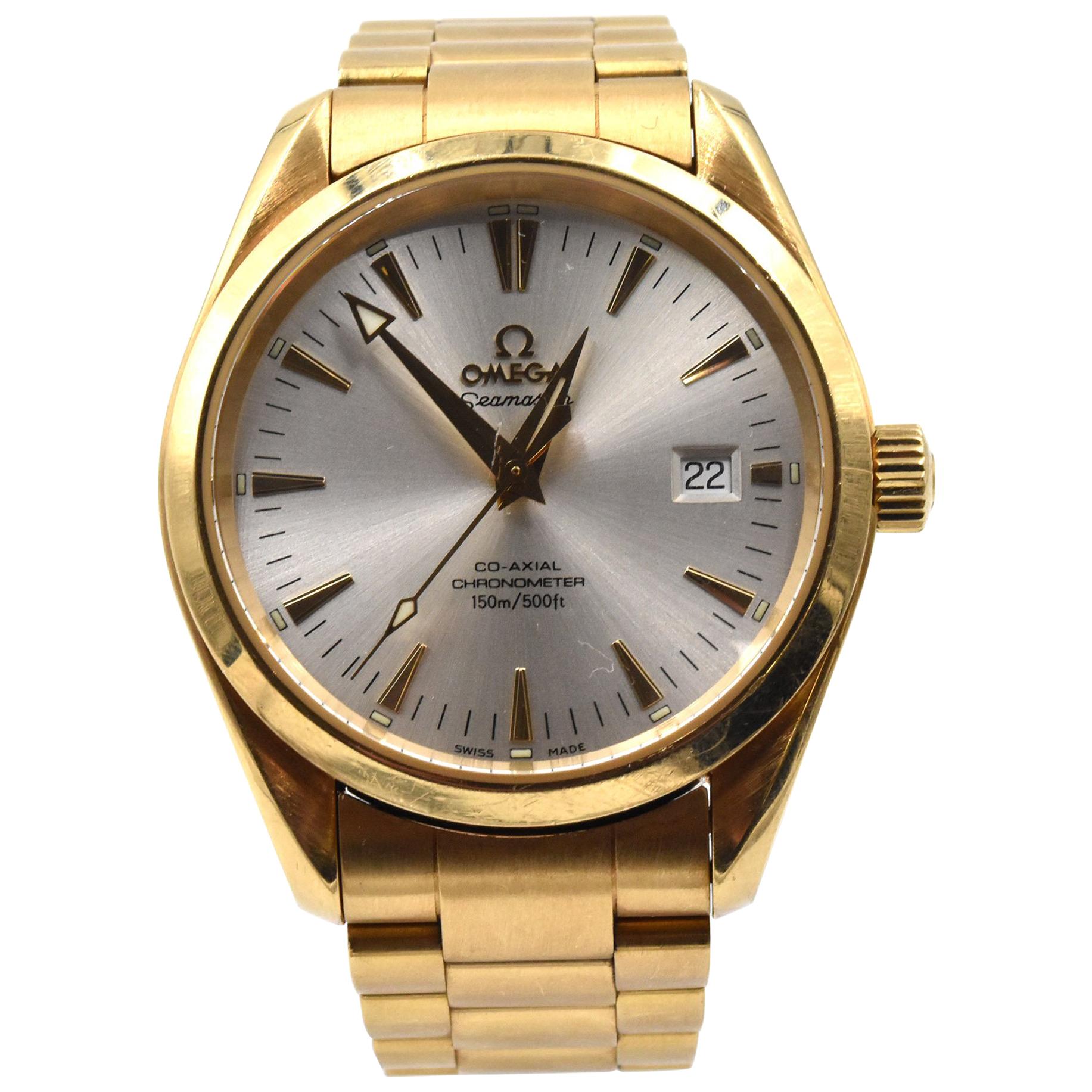Omega Seamaster Aqua Terra Co-Axial 18 Karat Yellow Gold Watch Ref 2102.30.00