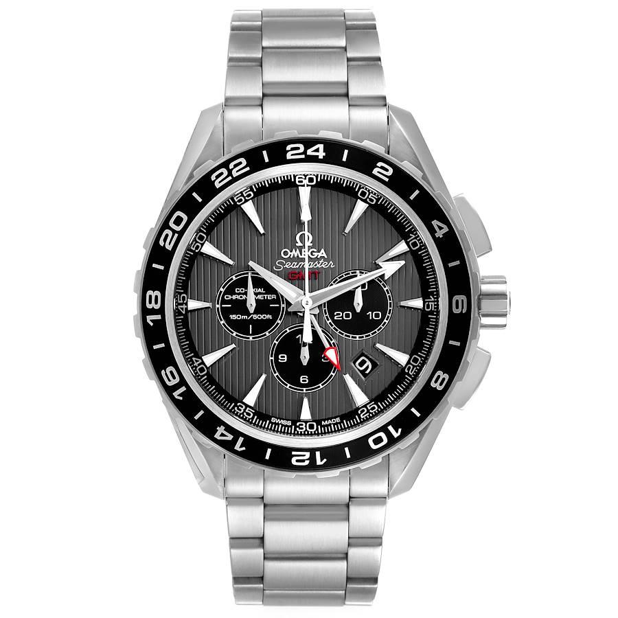 Omega Seamaster Aqua Terra GMT Chronograph Orologio 231.10.44.52.06.001 Non indossato. Movimento cronografo automatico a carica automatica con meccanismo a ruota a colonne, bilanciere a spirale libera e scappamento Co-Axial per una maggiore