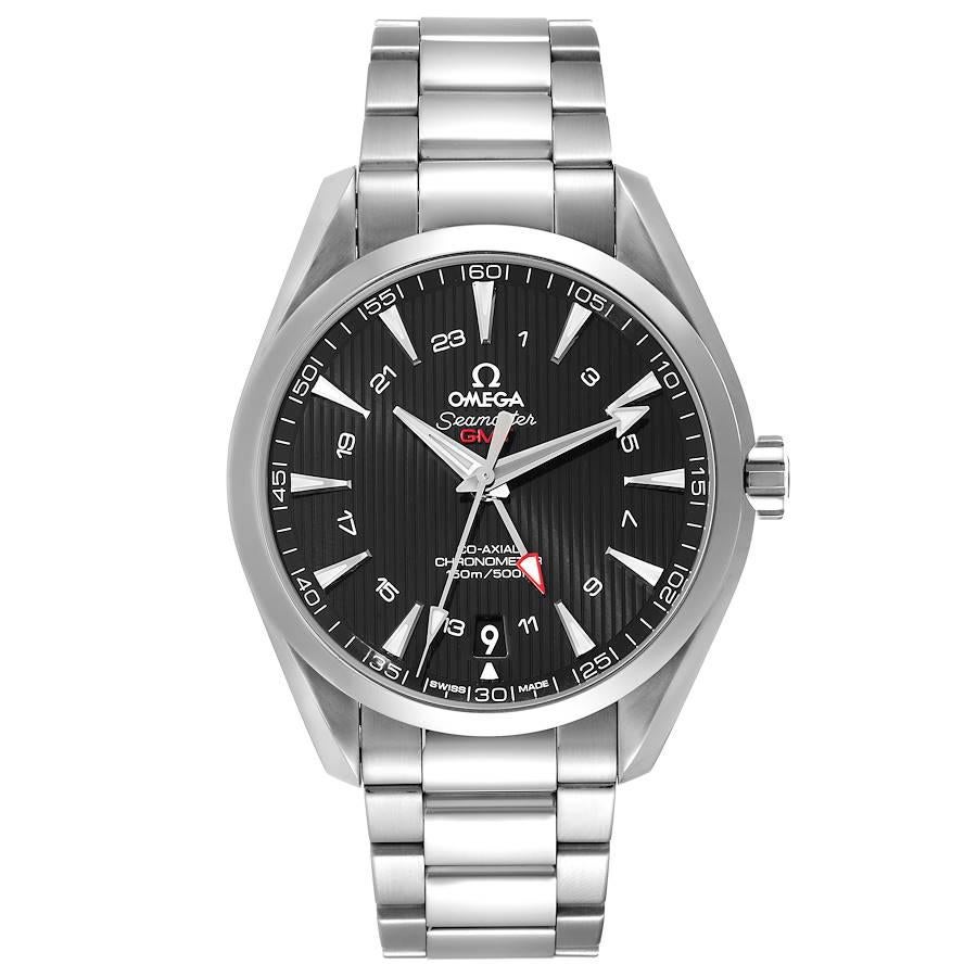 Omega Seamaster Aqua Terra GMT Co-Axial Watch 231.10.43.22.01.001 Box Card. Movimento automatico a carica automatica con scappamento coassiale per una maggiore precisione. GMT con funzione di fuso orario. Bilanciere in silicio su bilanciere a molla