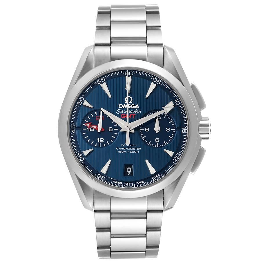 Omega Seamaster Aqua Terra GMT Orologio Uomo 231.10.43.52.03.001 Scheda Box. Movimento cronografo automatico a carica automatica con funzione GMT. Cassa rotonda in acciaio inossidabile di 43.0 mm di diametro. Fondello trasparente in vetro zaffiro da