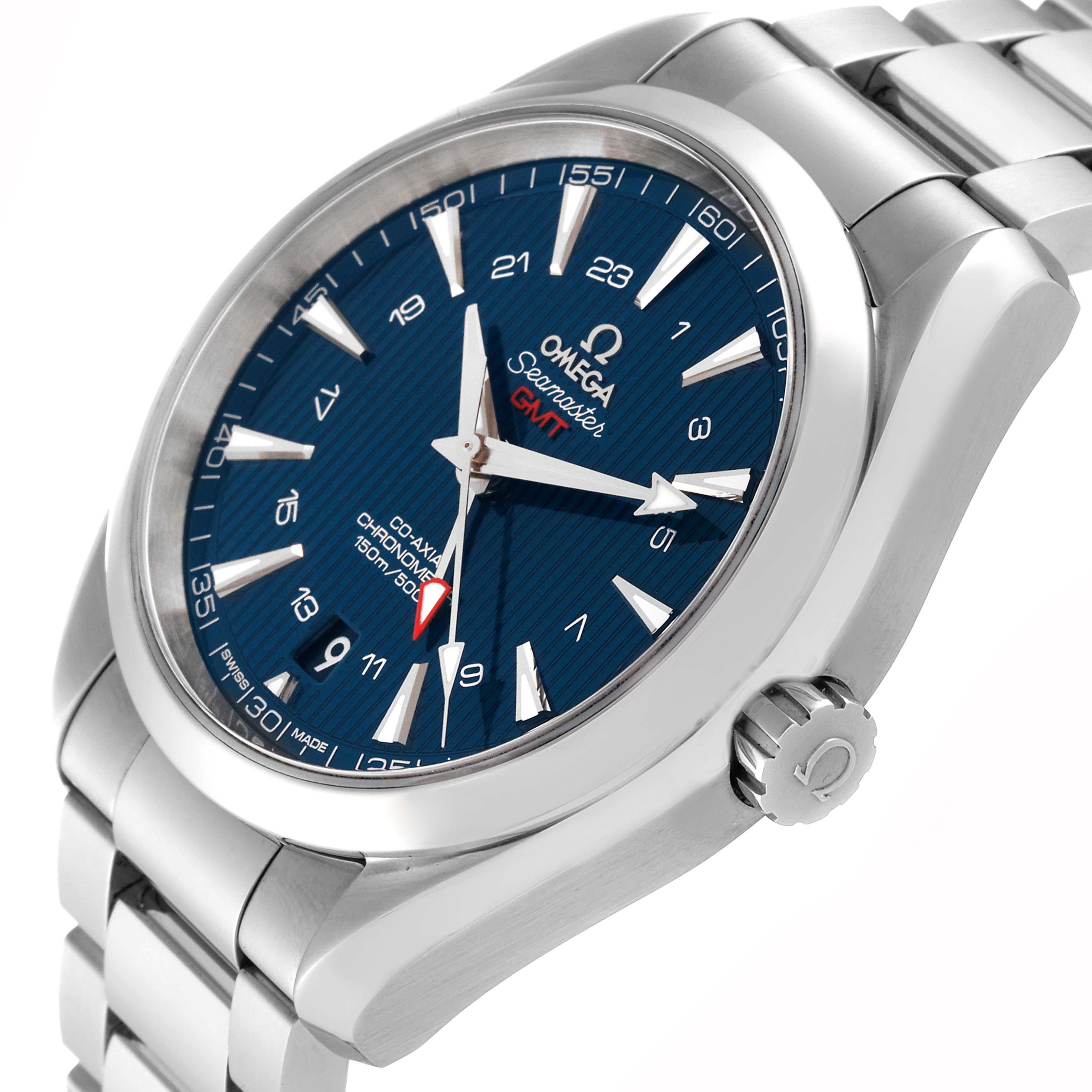Omega Seamaster Aqua Terra GMT Acciaio Orologio Uomo 231.10.43.22.03.001 Scheda Scatola. Movimento automatico a carica automatica con scappamento coassiale per una maggiore precisione. GMT con funzione di fuso orario. Bilanciere in silicio su