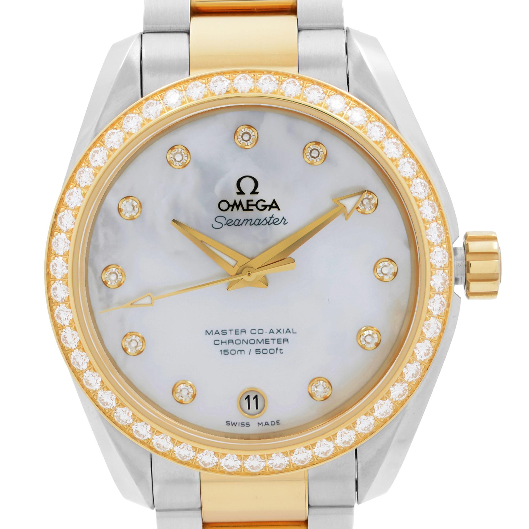 Unwarm Omega Seamaster Aqua Terra Steel Gold Diamond White MOP Dial Men's Watch 231.25.39.21.55.002. This Beautiful Timepiece is Powered by Mechanical (Automatic) Movement And Features: Round Stainless Steel Case with a Stainless Steel with 18k