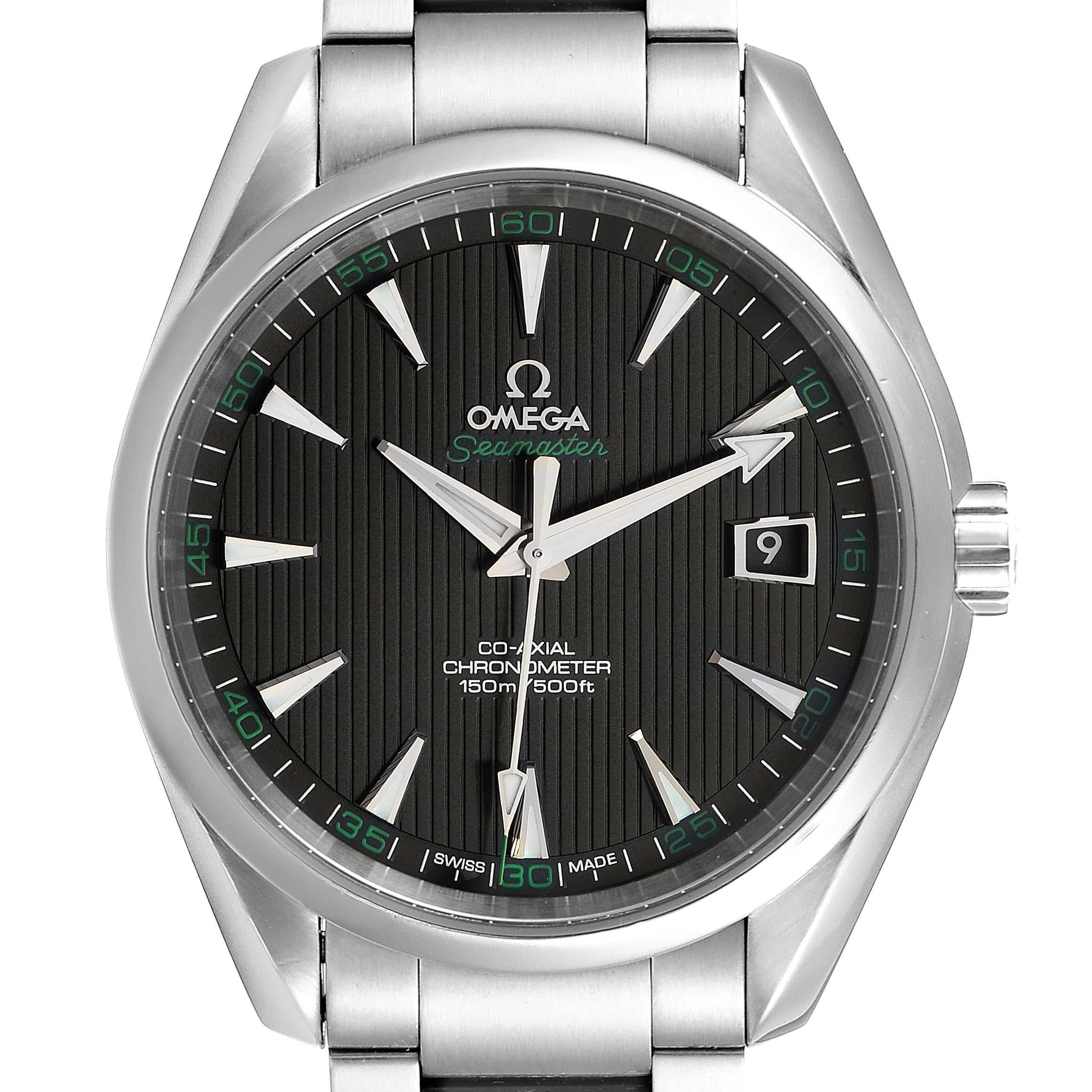 Omega Seamaster Aqua Terra Golf Edition Mens Watch 231.10.42.21.01.001. Automatic self-winding movement. Stainless steel round case 41.5 mm in diameter. Transparent case back. Stainless steel smooth bezel. Scratch resistant sapphire crystal. Black