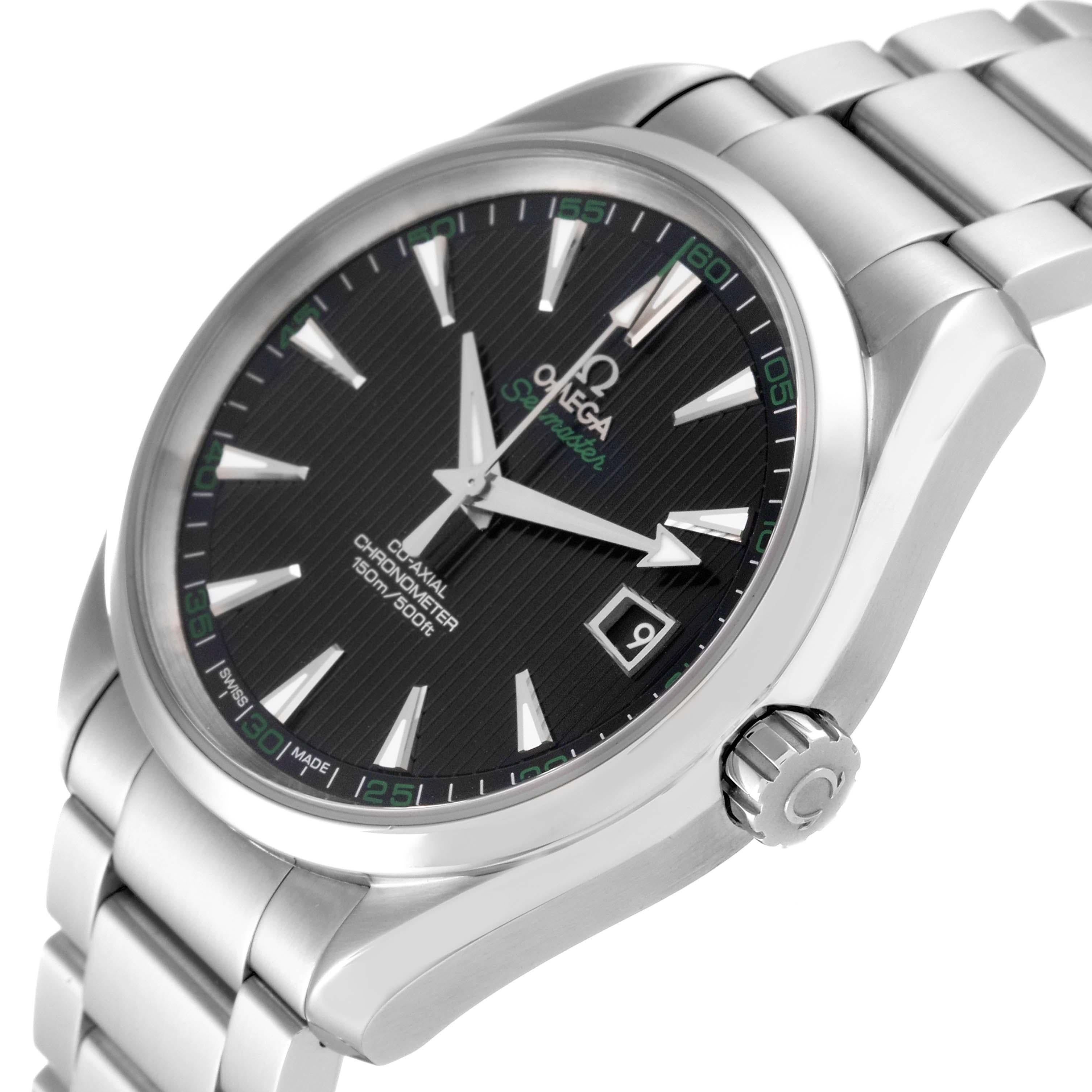 Omega Seamaster Aqua Terra Golf Edition Steel Mens Watch 231.10.42.21.01.001 Card. Automatic self-winding movement. Stainless steel round case 41.5 mm in diameter. Transparent exhibition sapphire crystal caseback. Stainless steel smooth bezel.