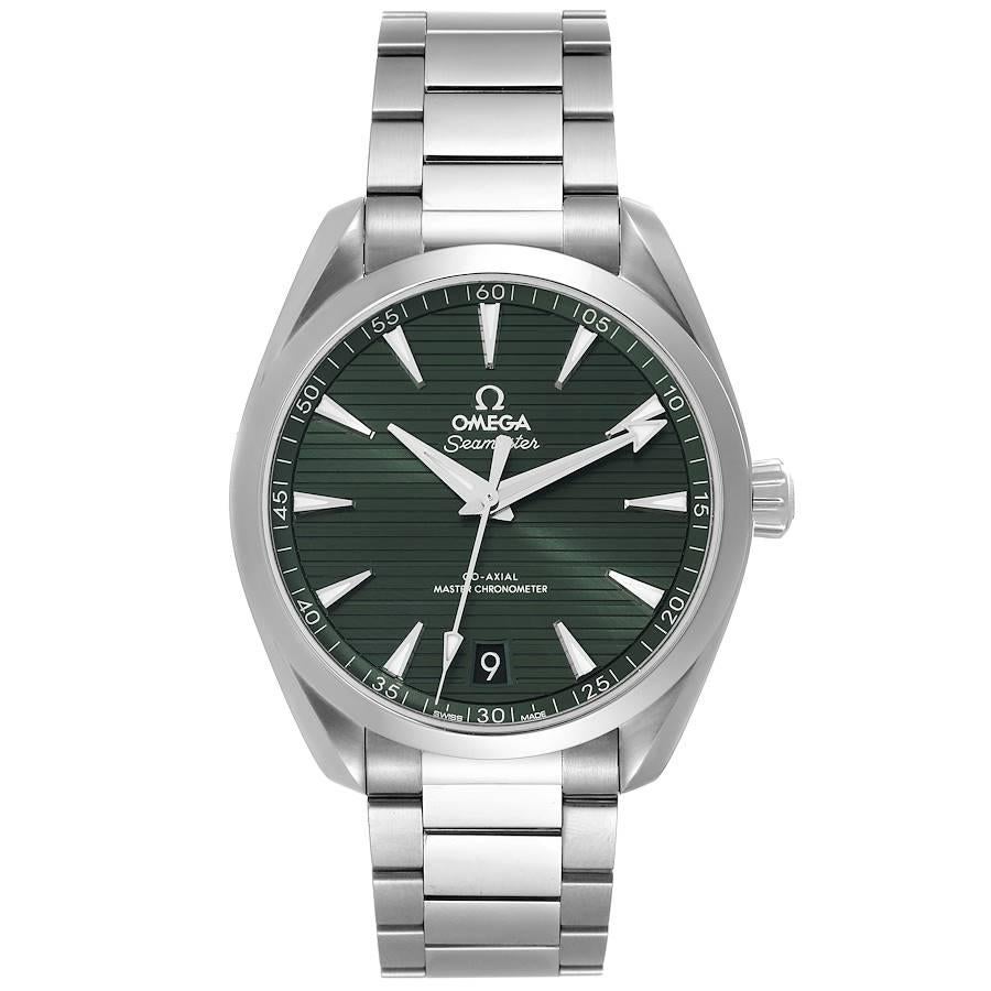 Omega Seamaster Aqua Terra Green Dial Steel Watch 220.10.41.21.10.001 Box Card. Automatisches Uhrwerk mit Selbstaufzug. Rundes Edelstahlgehäuse mit einem Durchmesser von 41 mm. Gehäusedicke 13.2 mm. Ausstellungs-Saphirglasboden. Glatte Lünette aus