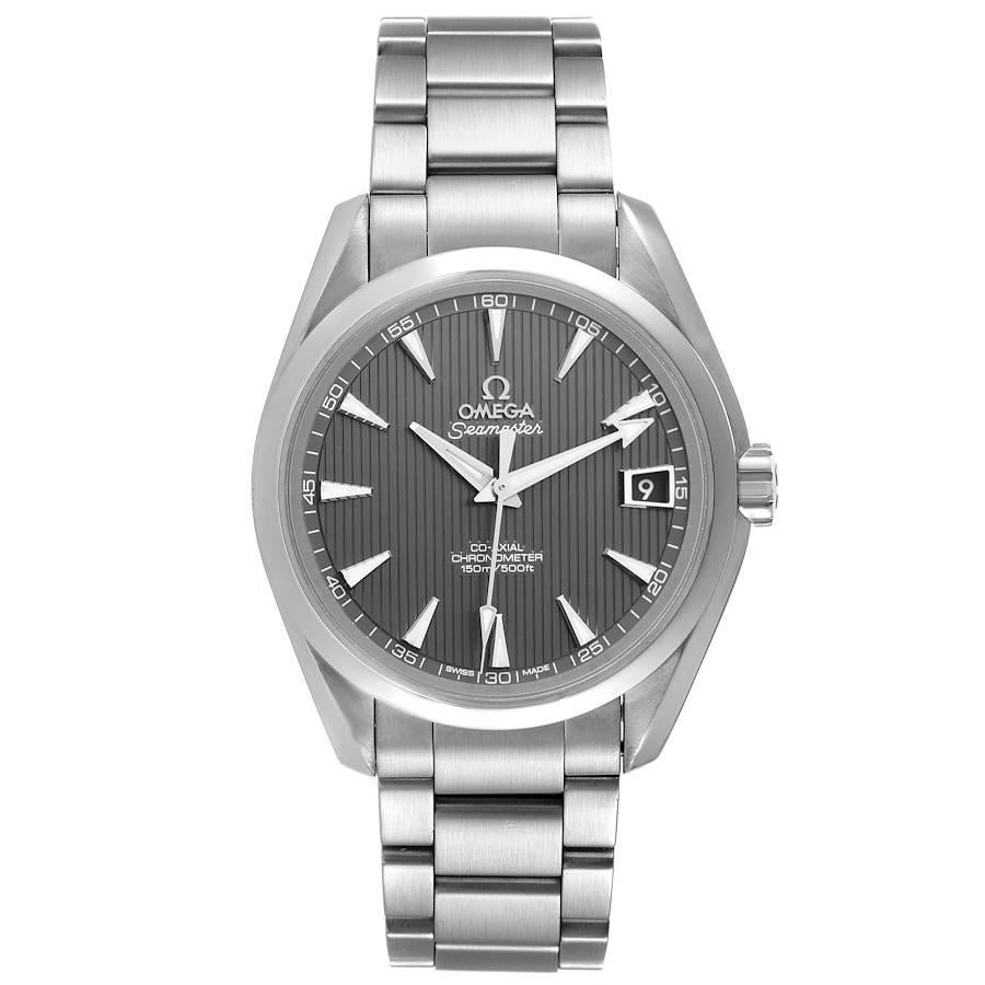 Omega Seamaster Aqua Terra Grey Dial Mens Watch 231.10.39.21.06.001. Automatic self-winding movement with Co-Axial Escapement. Stainless steel round case 39 mm in diameter. Exhibition transparent case back. Stainless steel smooth bezel. Scratch