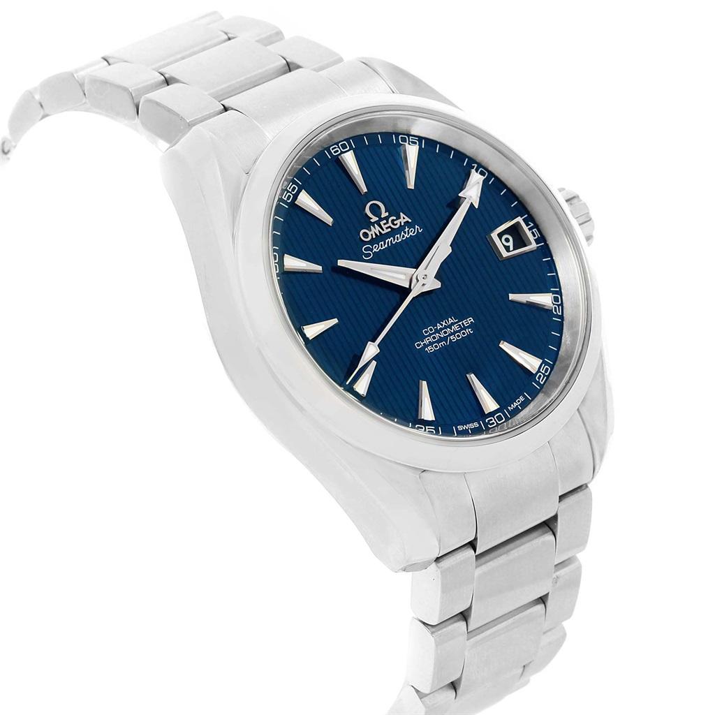 Omega Seamaster Aqua Terra Mens Watch 231.10.39.21.03.001 Box Card. Automatic self-winding movement. Stainless steel round case 38.5 mm in diameter. Transparent case back. Fixed stainless steel bezel. Scratch resistant sapphire crystal. Blue teak