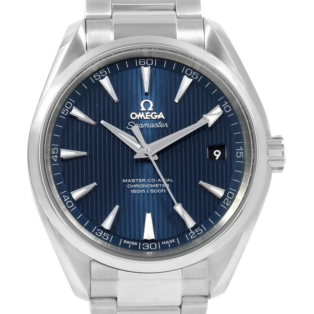 Omega Seamaster Aqua Terra Mens Watch 231.10.42.21.03.003 Box Card. Automatic self-winding movement. Stainless steel round case 41.5 mm in diameter. Transparent case back. Fixed stainless steel bezel. Scratch resistant sapphire crystal. Blue teak