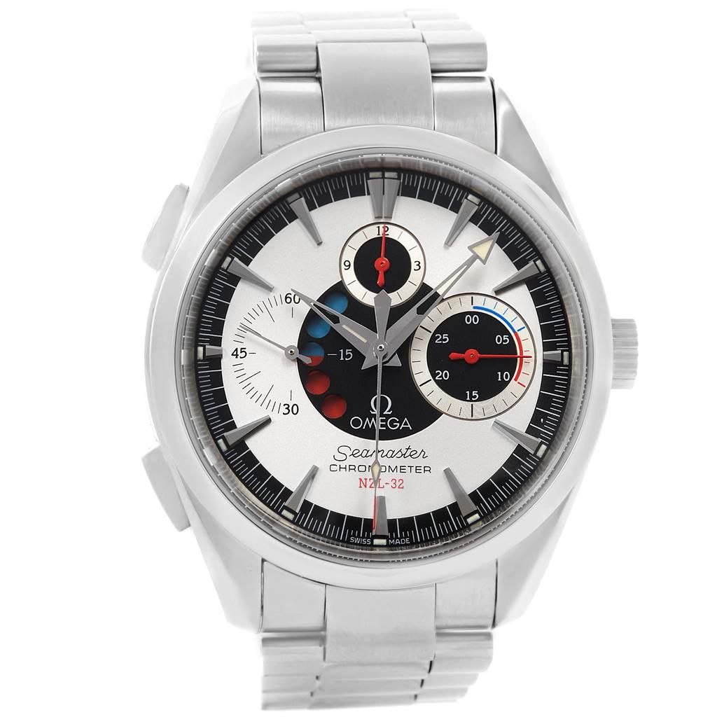 Omega Seamaster Aqua Terra NZL-32 Regatta Chronograph Watch 2513.30.00. Self-winding chronograph with regatta count down timer. Hour, minute and small seconds hand, central chronograph, 12-hour and 30-minute totalizers, start/stop push button,