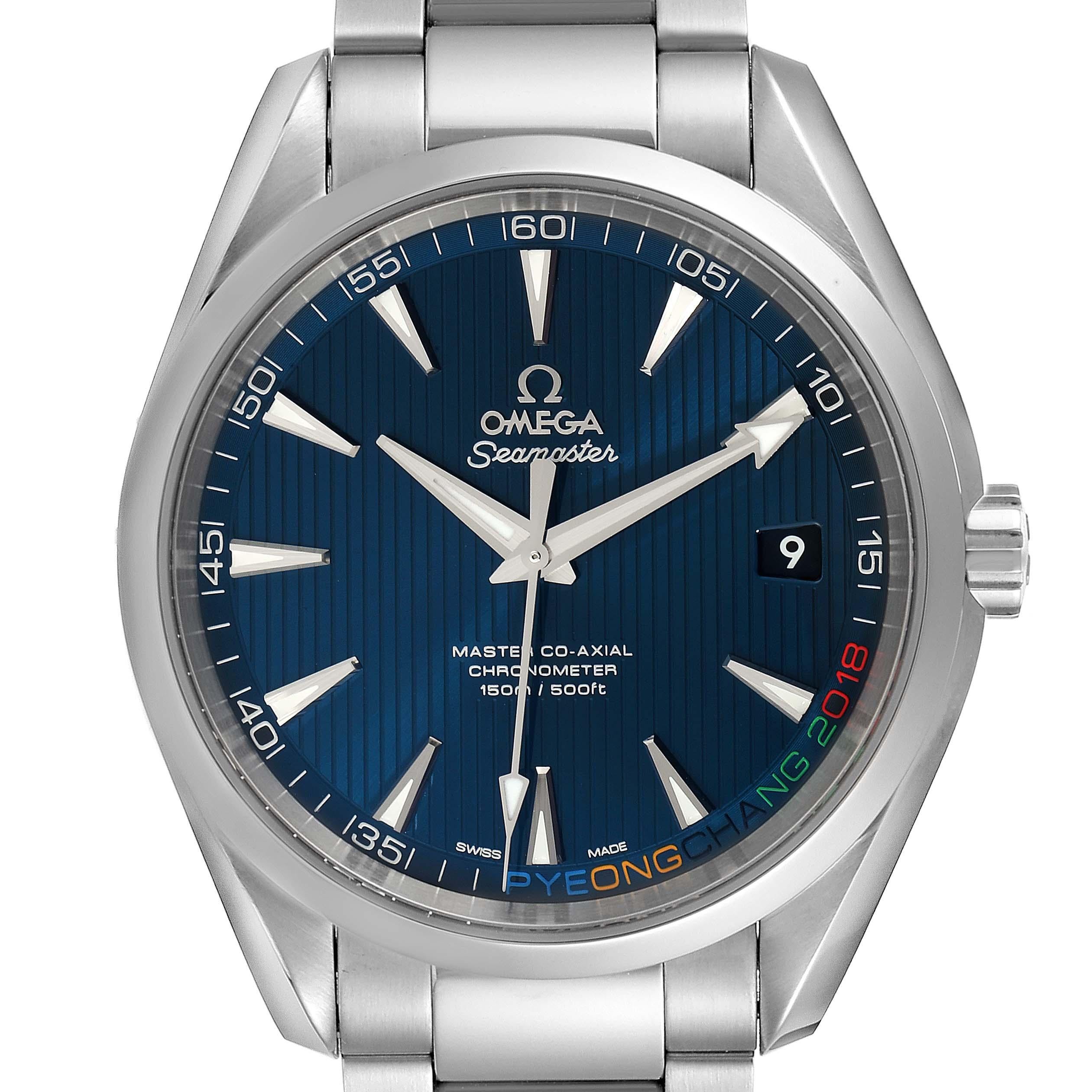 Omega Seamaster Aqua Terra Olympic Edition Watch 522.10.42.21.03.001 Unworn. Automatic self-winding movement. Stainless steel round case 41.5 mm in diameter. Exhibition sapphire crystal case back. “Olympic Games PyeongChang 2018” logo. The limited