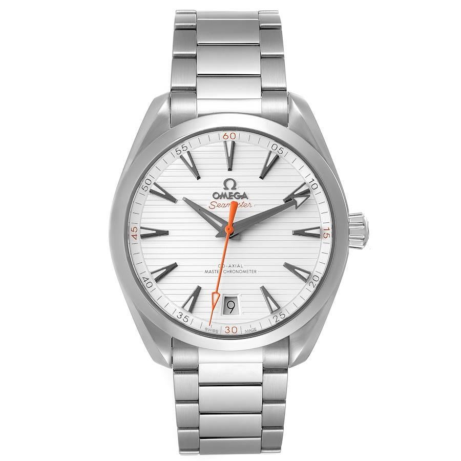 Omega Seamaster Aqua Terra Orange Hand Watch 220.10.41.21.02.001 Box Card. Automatic self-winding movement. Stainless steel round case 41.0 mm in diameter. Case thickness 13.2. Transparent case back. Stainless steel smooth bezel. Scratch resistant