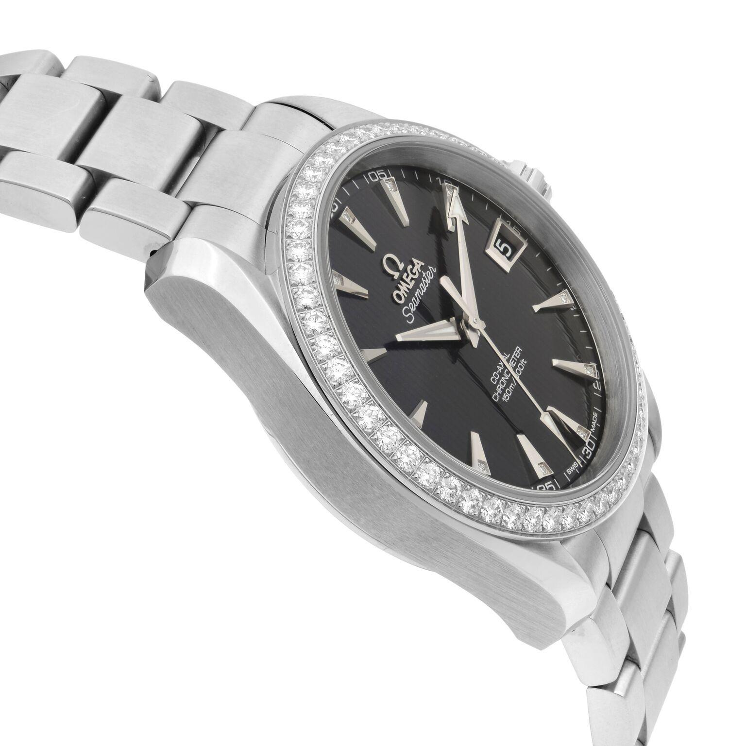 Women's or Men's Omega Seamaster Aqua Terra Steel Diamond Black Dial Watch 231.15.39.21.51.001