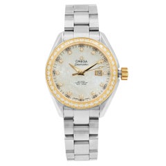 Omega Montre Seamaster aigue-marine en acier et diamants avec cadran MOP 231.25.34.20.55.003