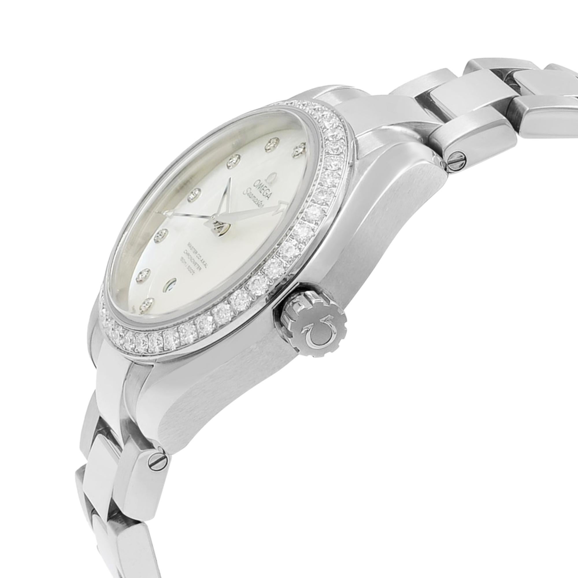 Omega Seamaster Aqua Terra Steel Diamond MOP Ladies Watch 231.15.34.20.55.002 In New Condition In New York, NY