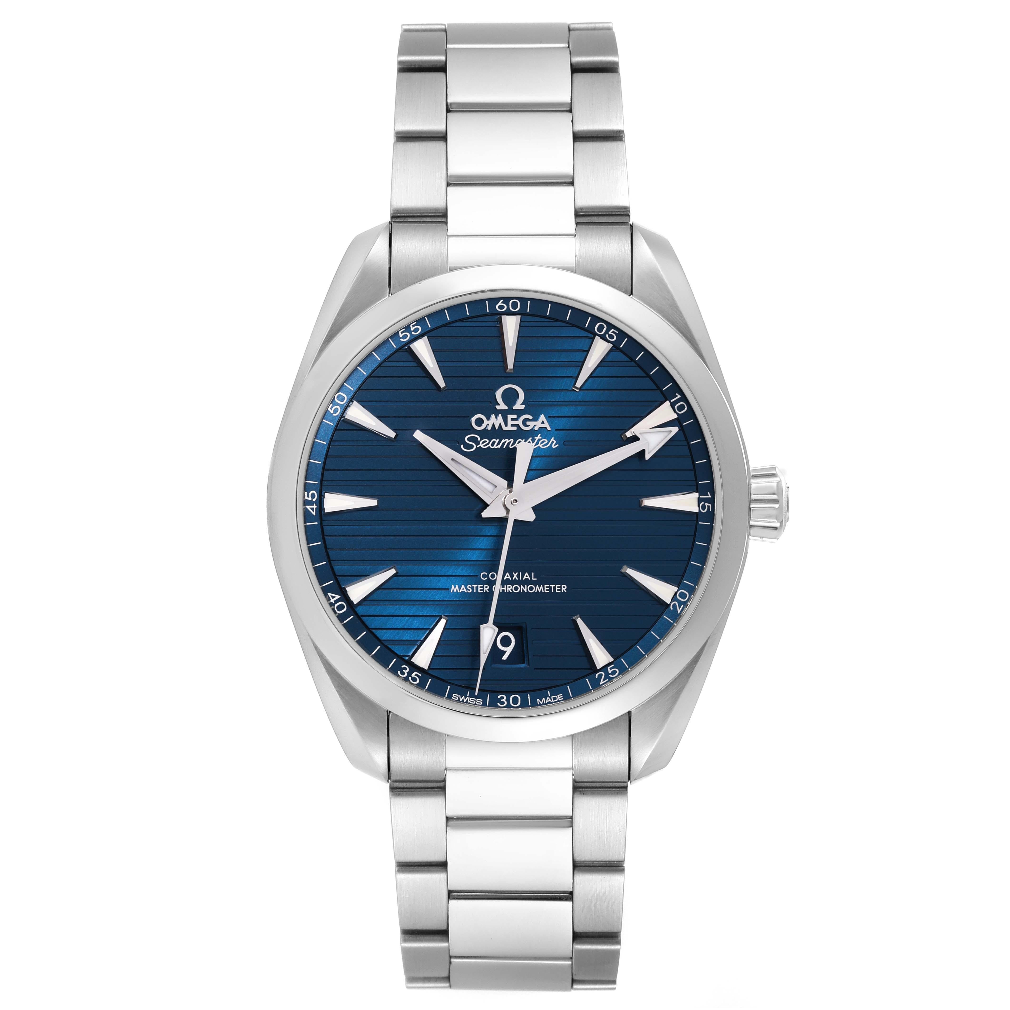 Omega Seamaster Aqua Terra Steel Mens Watch 220.10.38.20.03.001 Card. Automatic self-winding movement. Stainless steel round case 38.5 mm in diameter. Transparent exhibition sapphire crystal caseback. Stainless steel smooth bezel. Scratch resistant