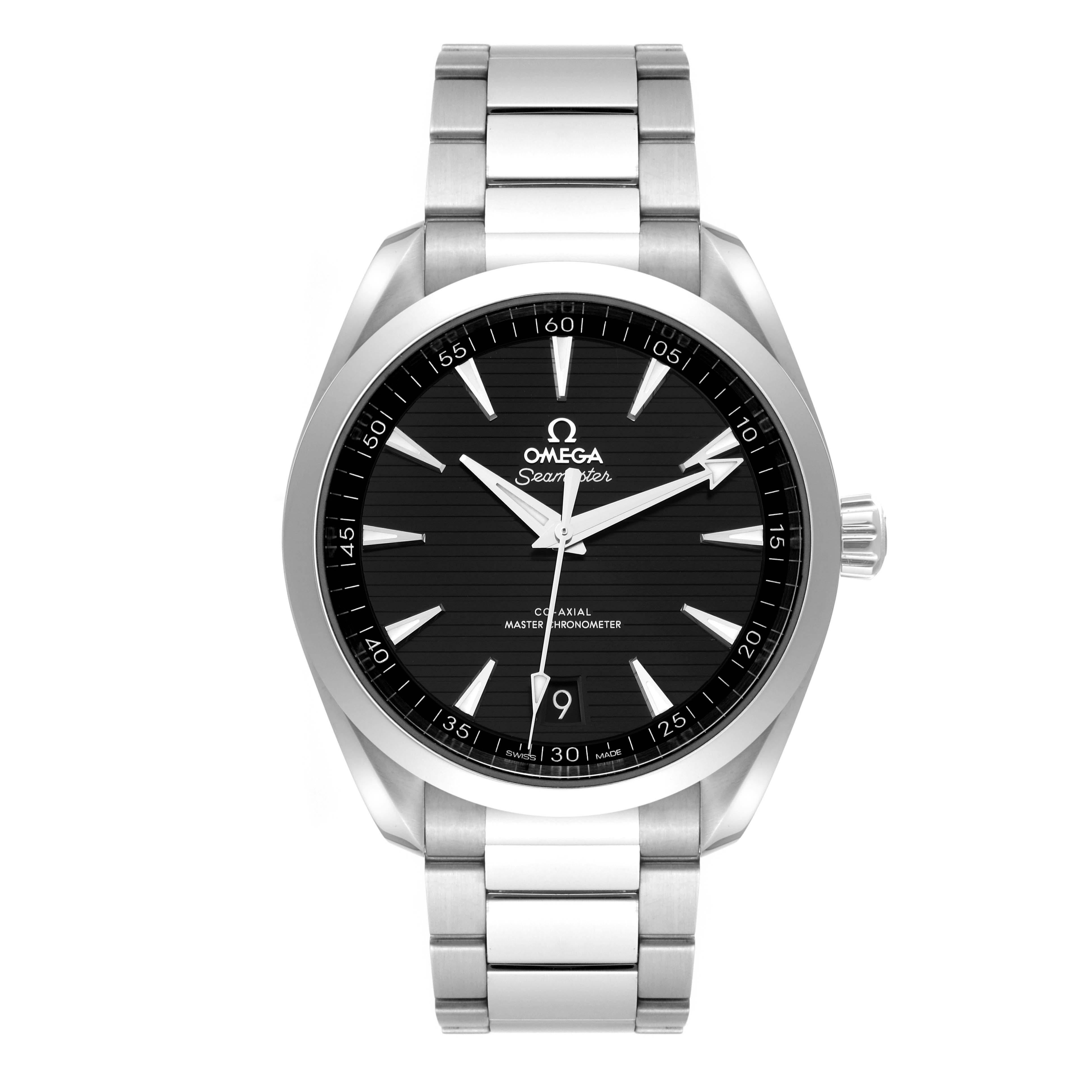 Omega Seamaster Aqua Terra Steel Mens Watch 220.10.41.21.01.001 Box Card. Automatic self-winding movement. Stainless steel round case 41.0 mm in diameter. Case thickness 13.2 mm. Transparent exhibition sapphire crystal caseback. Stainless steel