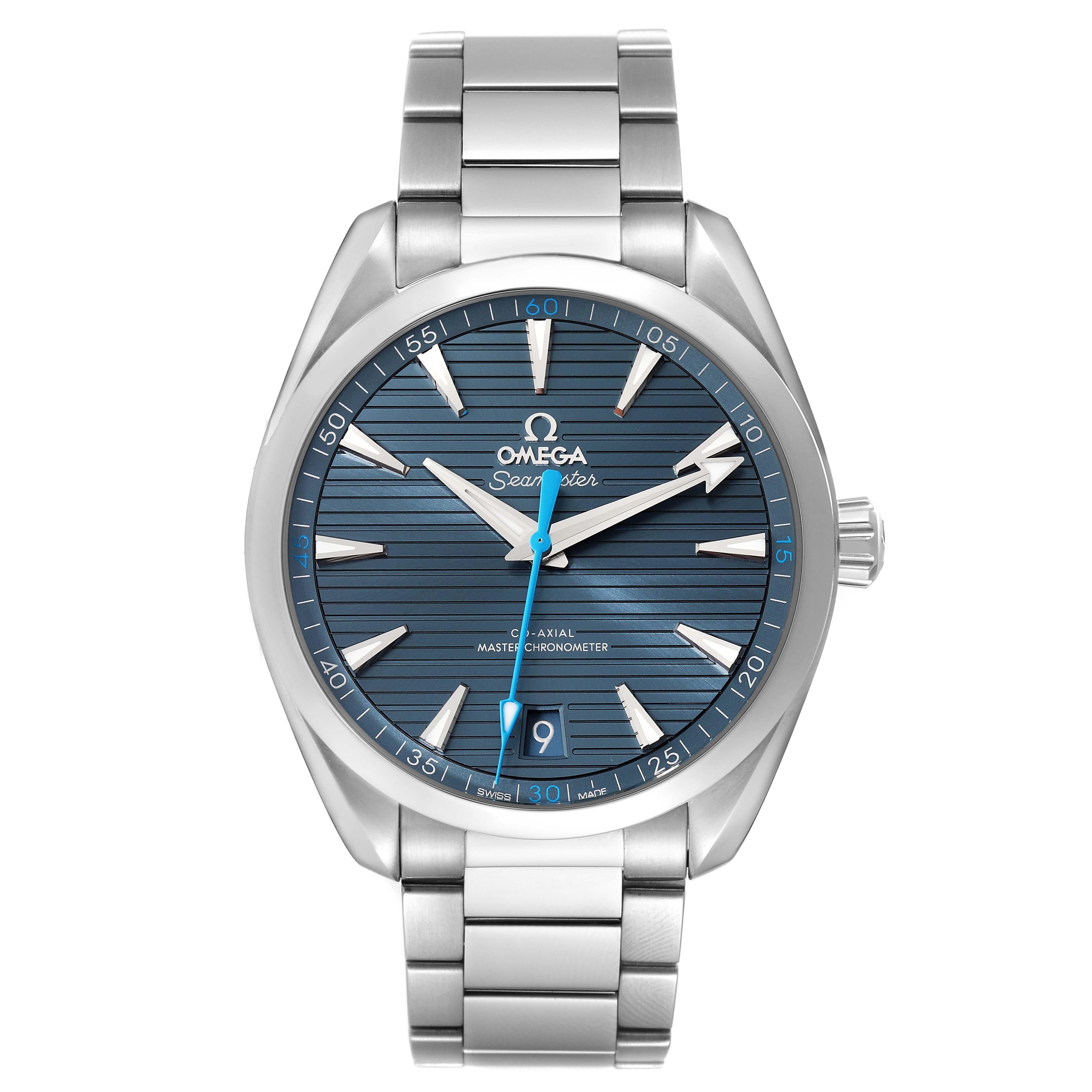 Omega Seamaster Aqua Terra Steel Mens Watch 220.10.41.21.03.002 Box Card. Automatic self-winding movement. Stainless steel round case 41.0 mm in diameter. Case thickness 13.2 mm. Transparent exhibition sapphire crystal case back. Stainless steel