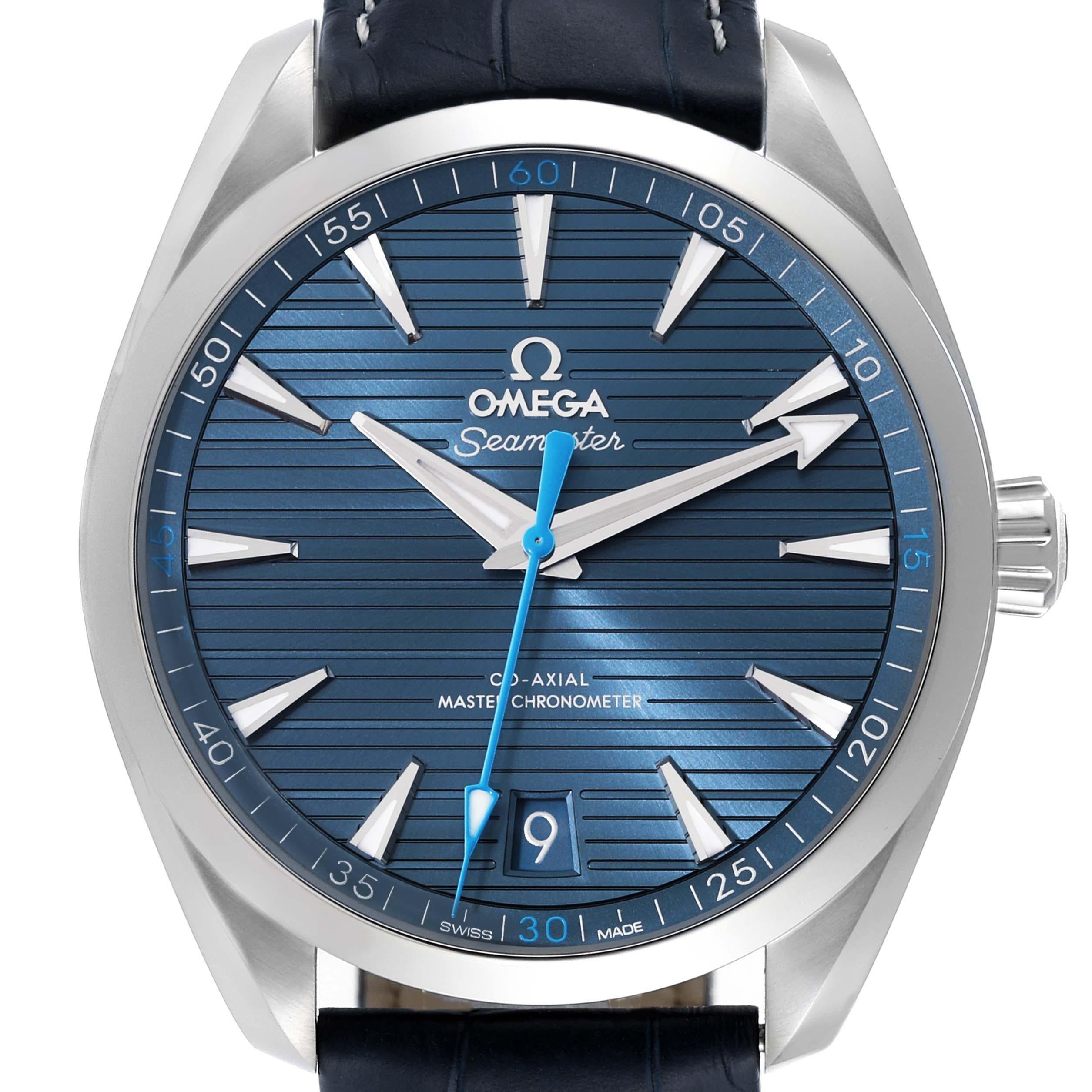 Omega Seamaster Aqua Terra Steel Mens Watch 220.13.41.21.03.002 Box Card. Automatic self-winding movement. Stainless steel round case 41.0 mm in diameter. Case thickness 13.2 mm. Exhibition transparent sapphire crystal caseback. Stainless steel