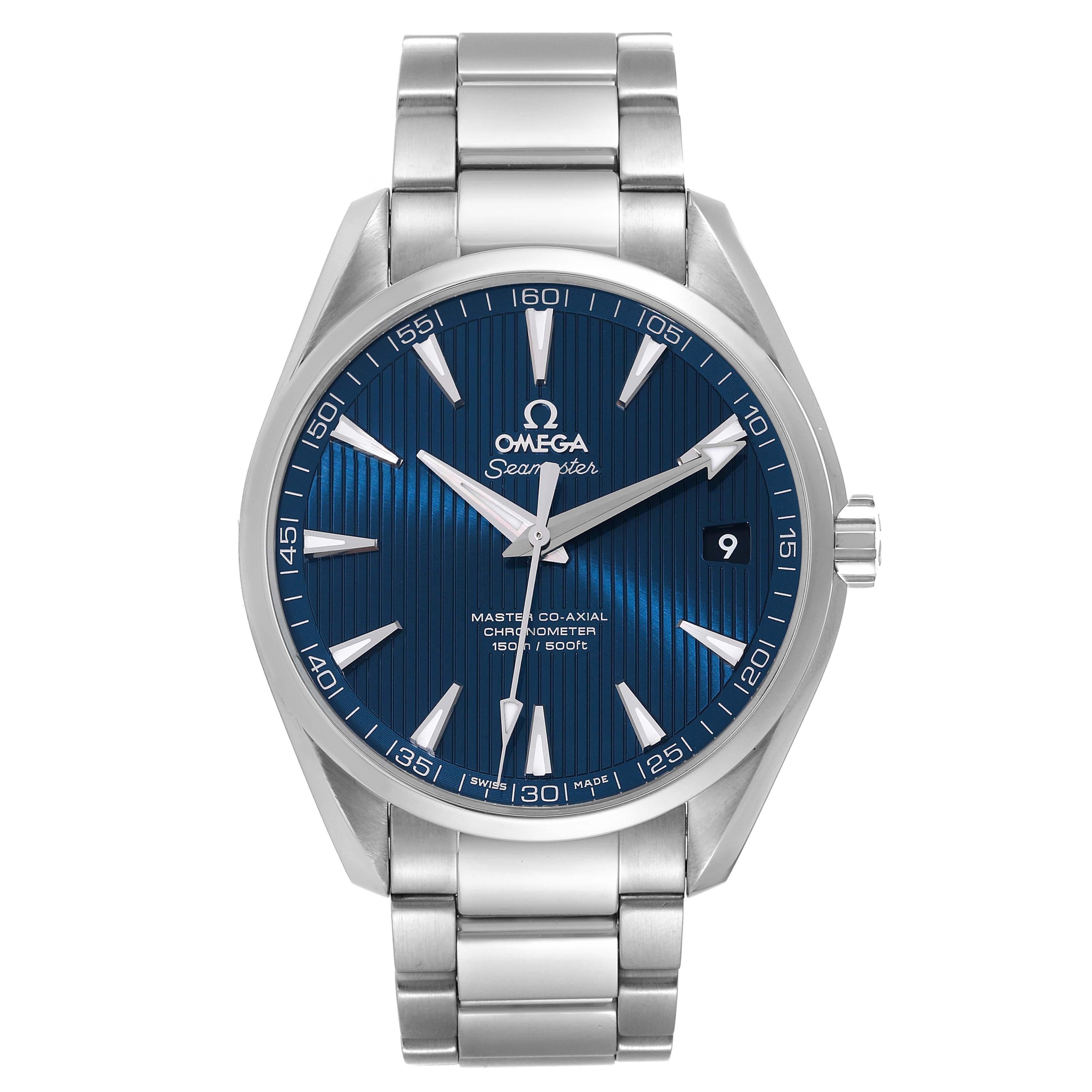 Omega Seamaster Aqua Terra Steel Mens Watch 231.10.42.21.03.003 Box Card. Automatic self-winding movement. Stainless steel round case 41.5 mm in diameter. Transparent exhibition sapphire crystal caseback. Stainless steel smooth bezel. Scratch