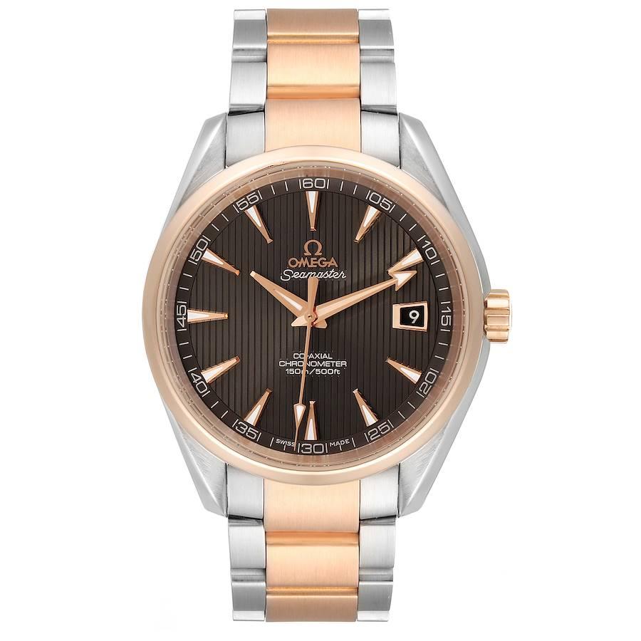 Omega Seamaster Aqua Terra Steel Rose Gold Watch 231.20.42.21.06.001. Automatic self-winding movement. Stainless steel round case 41.5 mm in diameter. Exhibition transparent sapphire case back. 18k rose gold smooth bezel. Scratch resistant sapphire