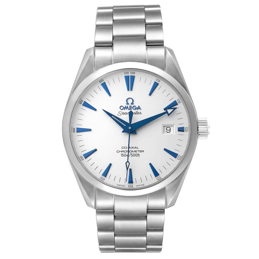 Omega Seamaster Aqua Terra Steel Silver Dial Mens Watch 2503.33.00 Box Card. Automatic self-winding movement. Stainless steel round case 39.2 mm in diameter. Transparent exhibition case back. Stainless steel smooth bezel. Scratch resistant sapphire
