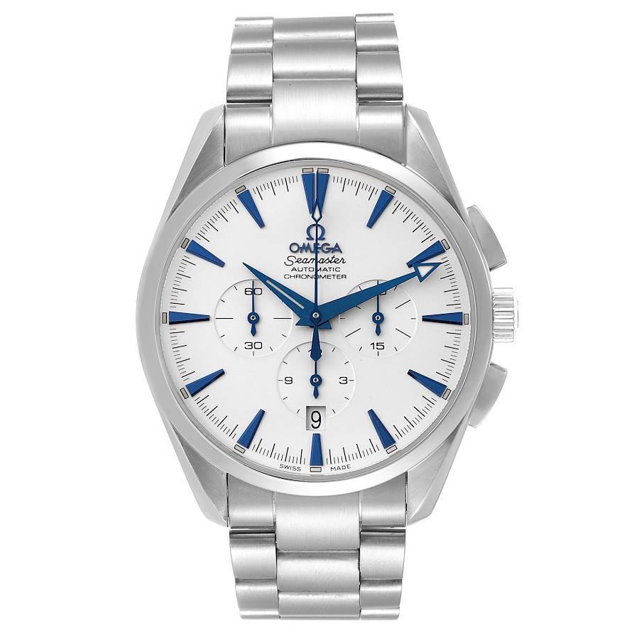 Omega Seamaster Aqua Terra XL Chronograph Watch 2512.30.00. Automatic self-winding chronograph movement. Stainless steel round case 42.2 mm in diameter. Stainless steel smooth bezel. Scratch resistant sapphire crystal. Silvered dial with blue index
