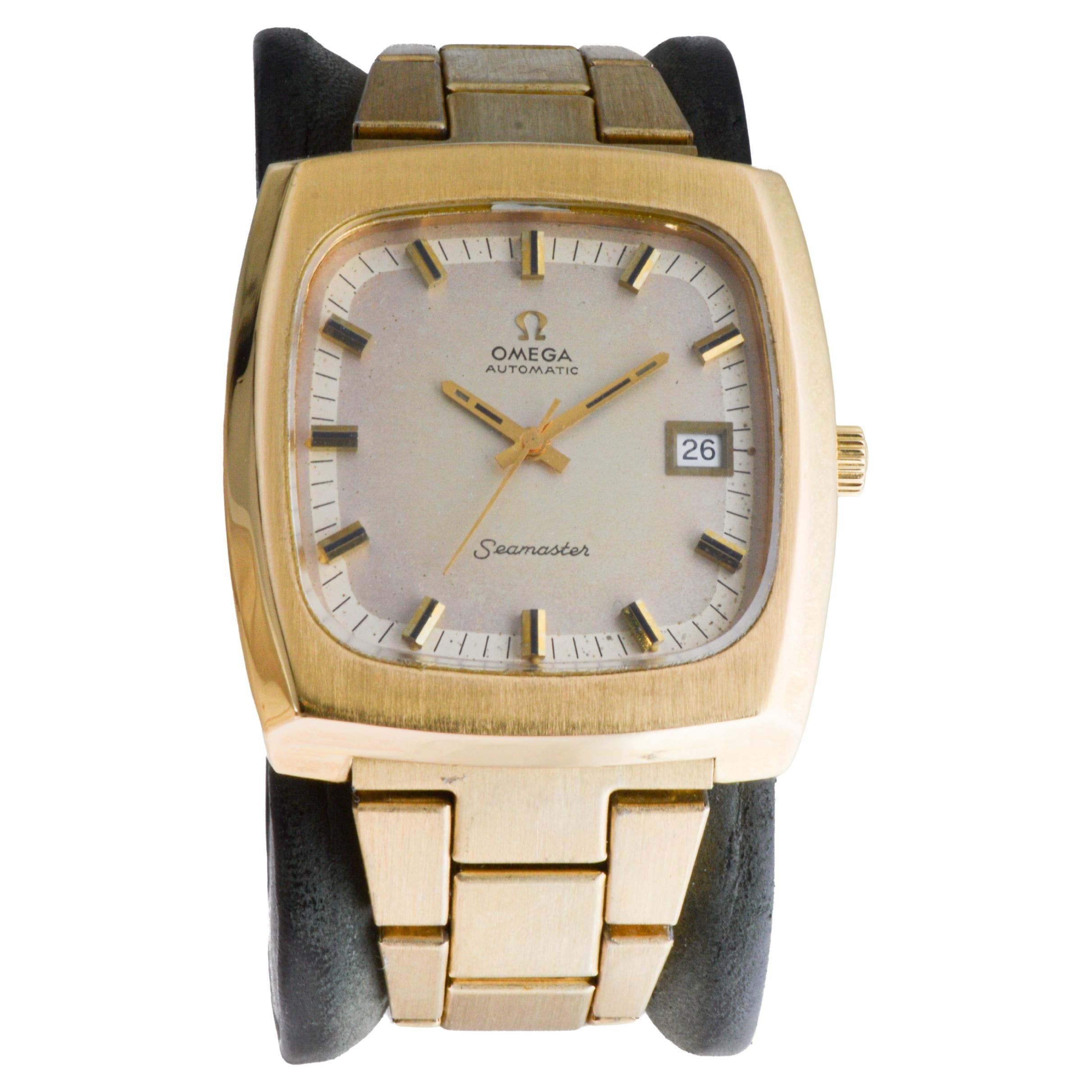 Omega Seamaster Automatic Gold Filled Modernist Bracelet Watch from 1970's In Excellent Condition For Sale In Long Beach, CA